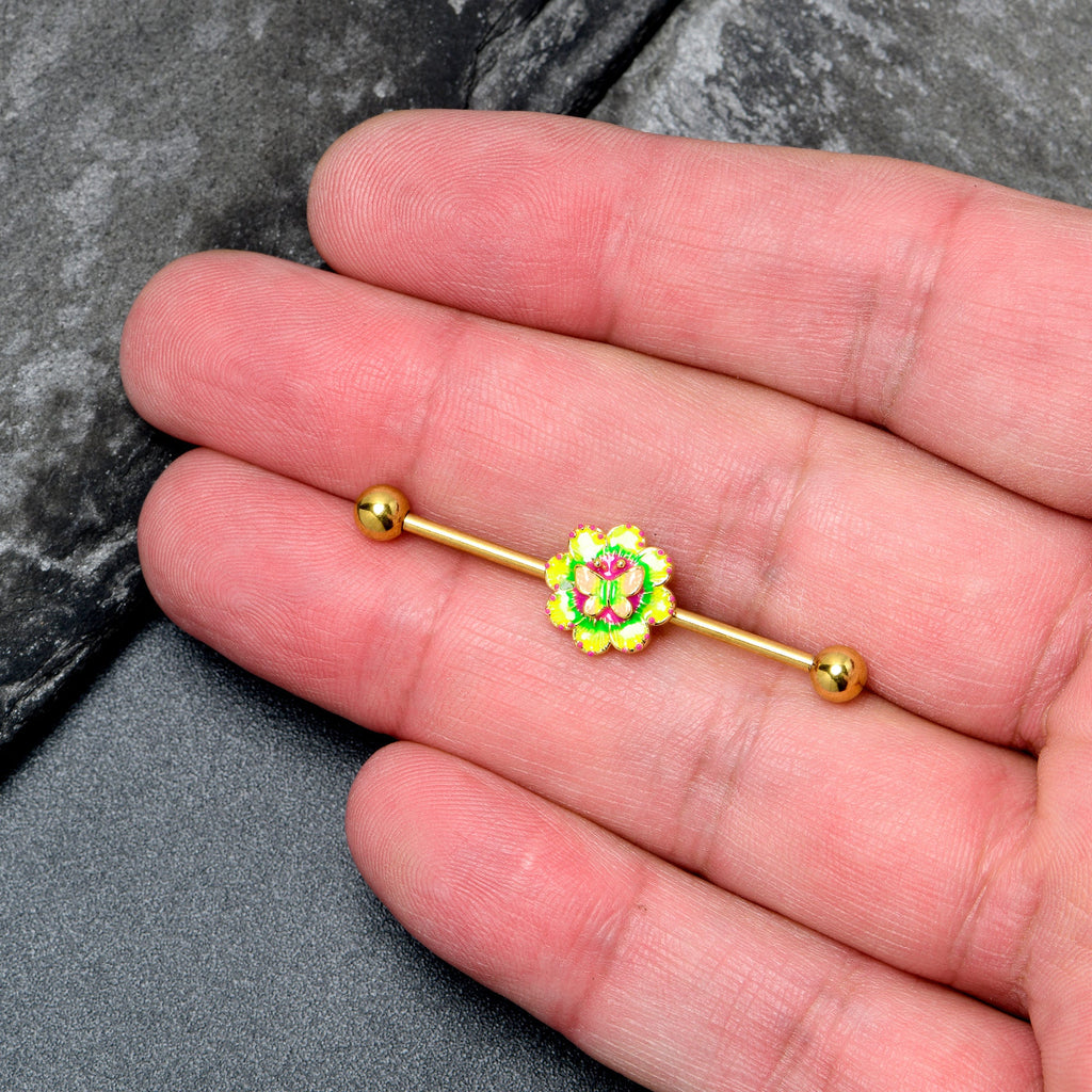 BodyCandy 14G Gold Tone Tie Dye Butterfly Style Industrial Barbell 38mm — lifestyle context