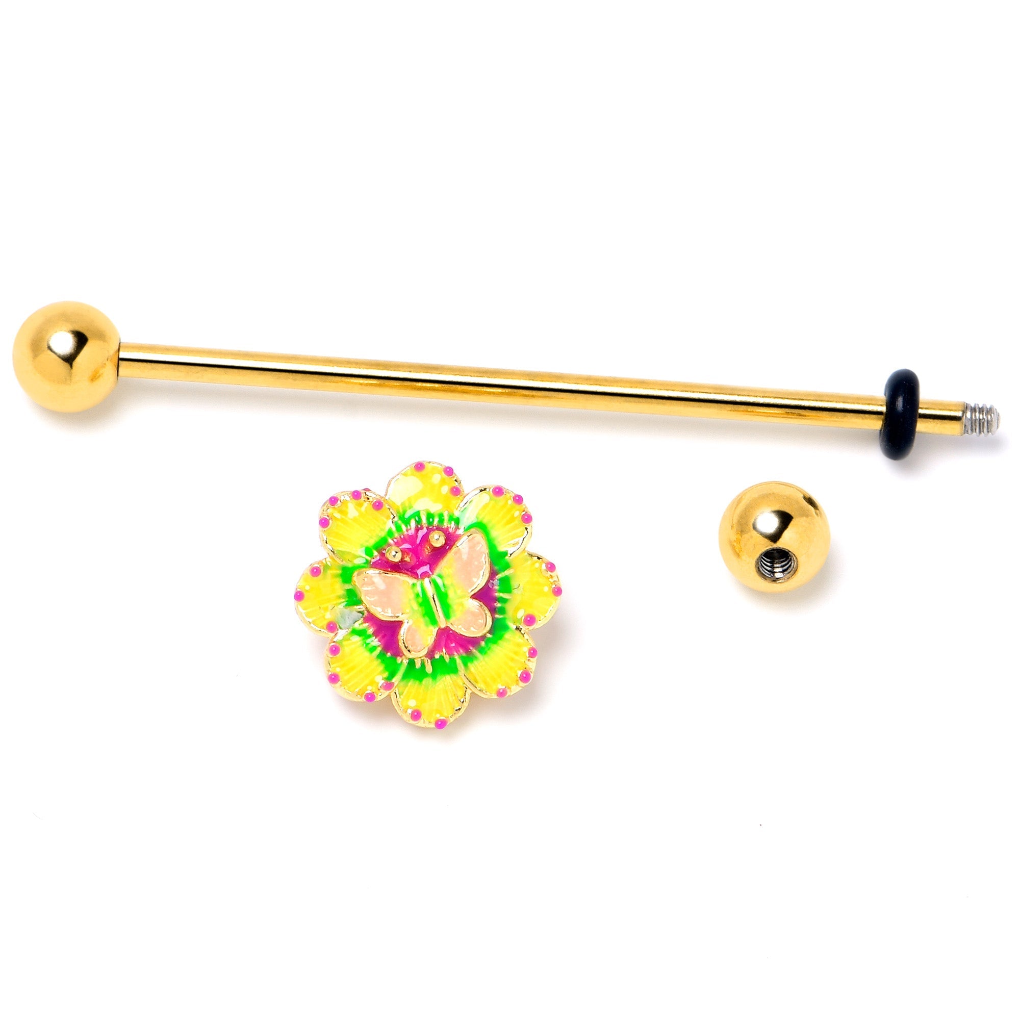 BodyCandy 14G Gold Tone Tie Dye Butterfly Style Industrial Barbell 38mm — back view