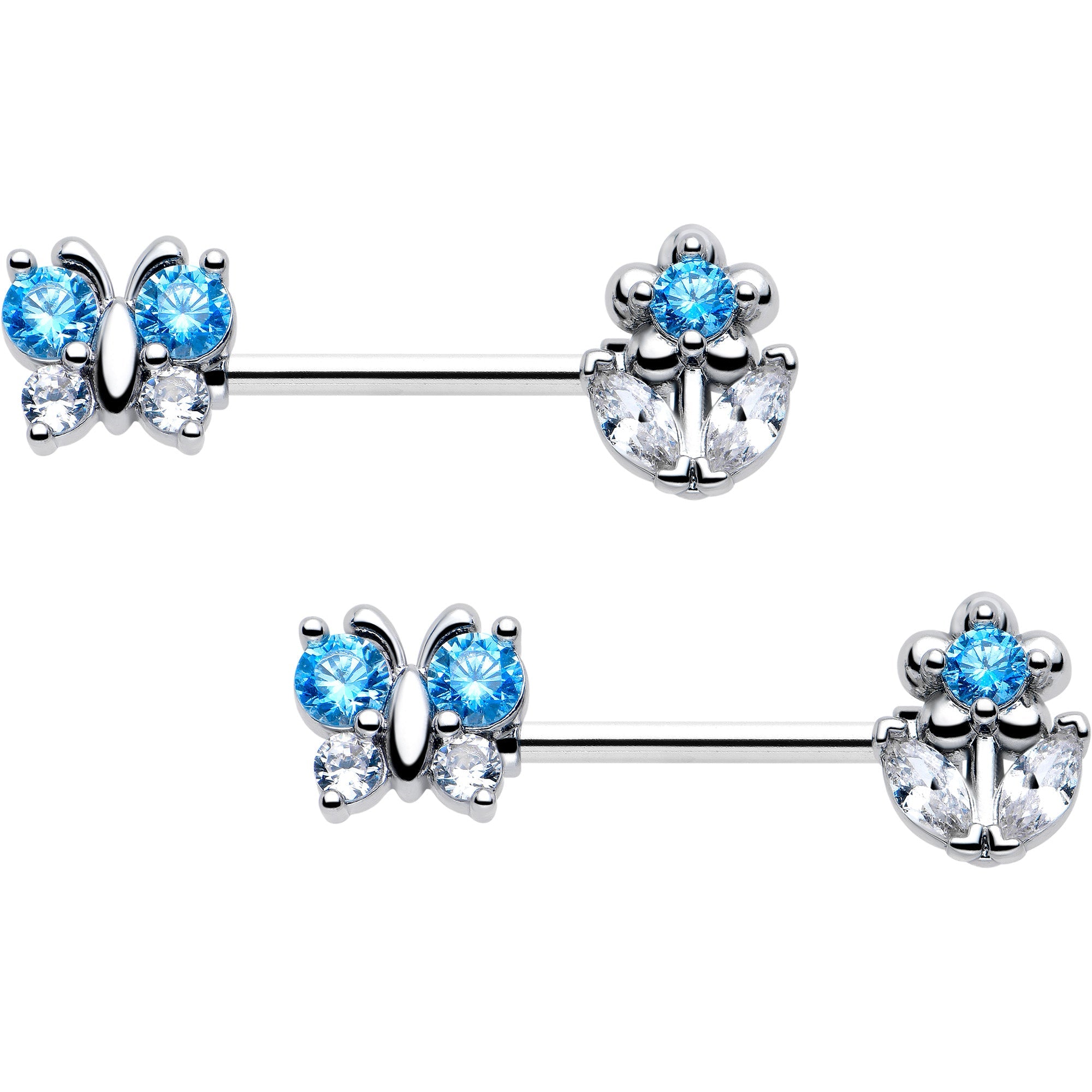 BodyCandy 14G 9/16 Blue CZ Gem Butterfly Fantasy Barbell Nipple Ring Set — main product shot