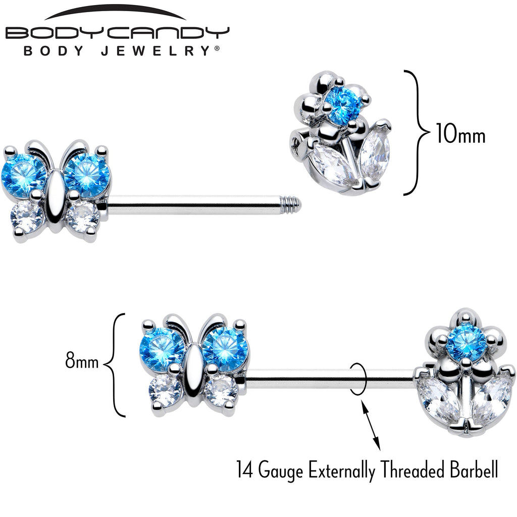 BodyCandy 14G 9/16 Blue CZ Gem Butterfly Fantasy Barbell Nipple Ring Set — lifestyle context