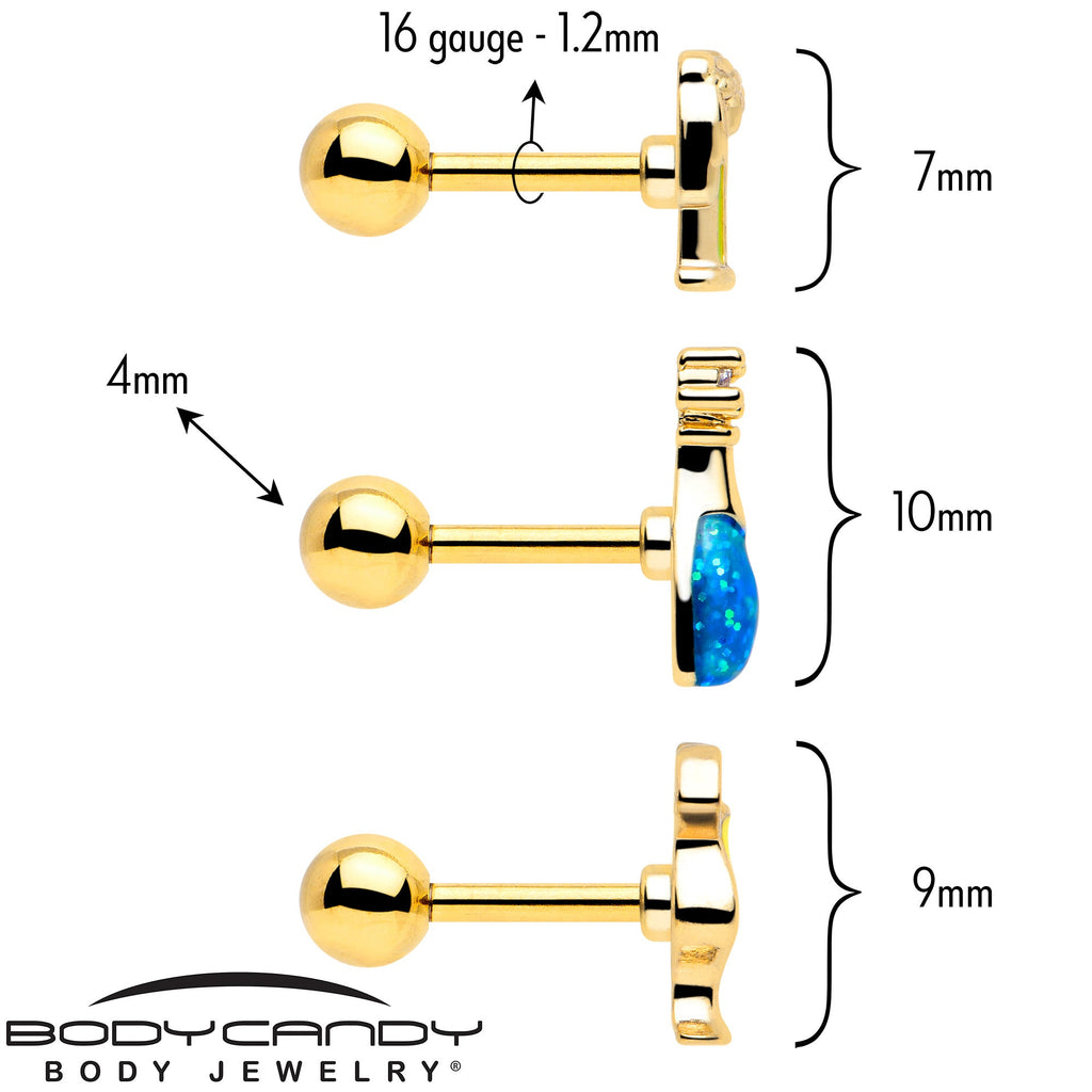 BodyCandy 16G 1/4 Clear Gem Gold Tone Happy Hour Cartilage Earrings Set of 3 — detail close-up