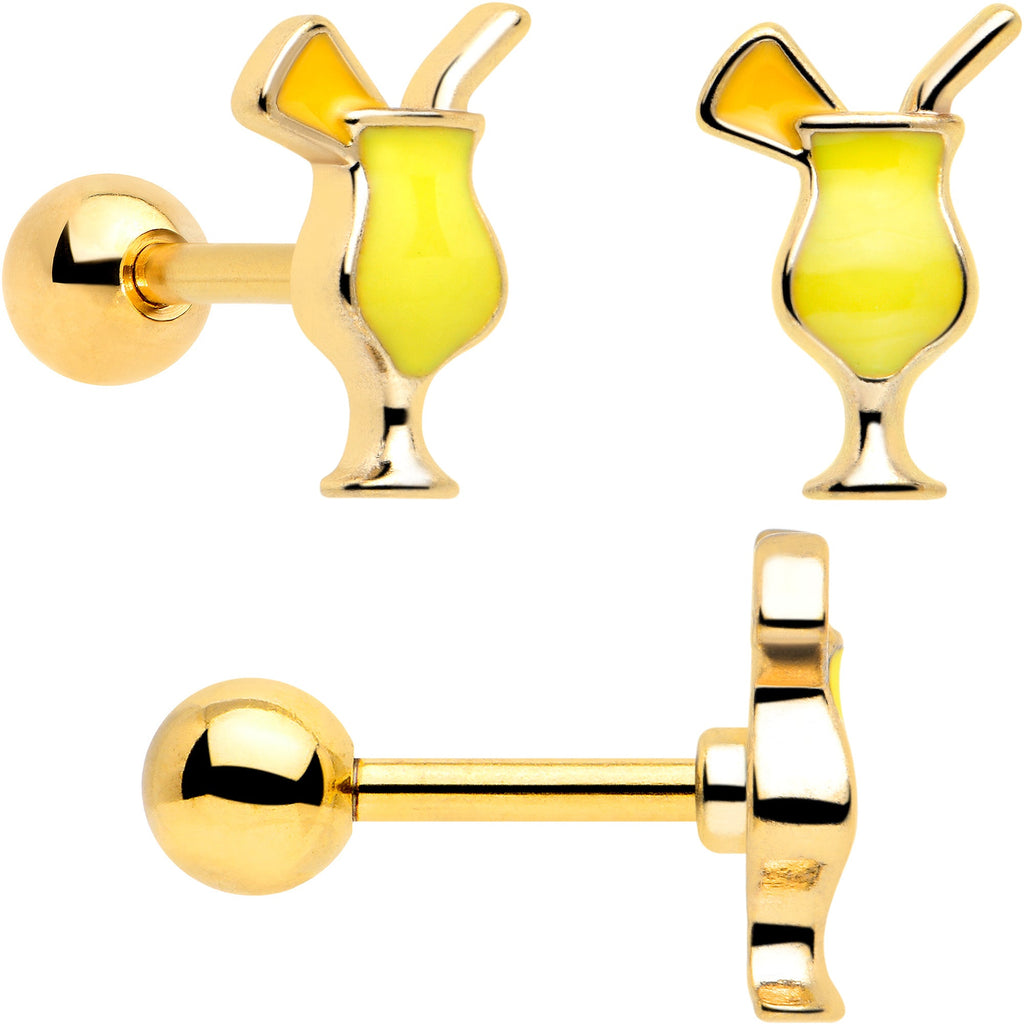 BodyCandy 16G 1/4 Clear Gem Gold Tone Happy Hour Cartilage Earrings Set of 3 — back view