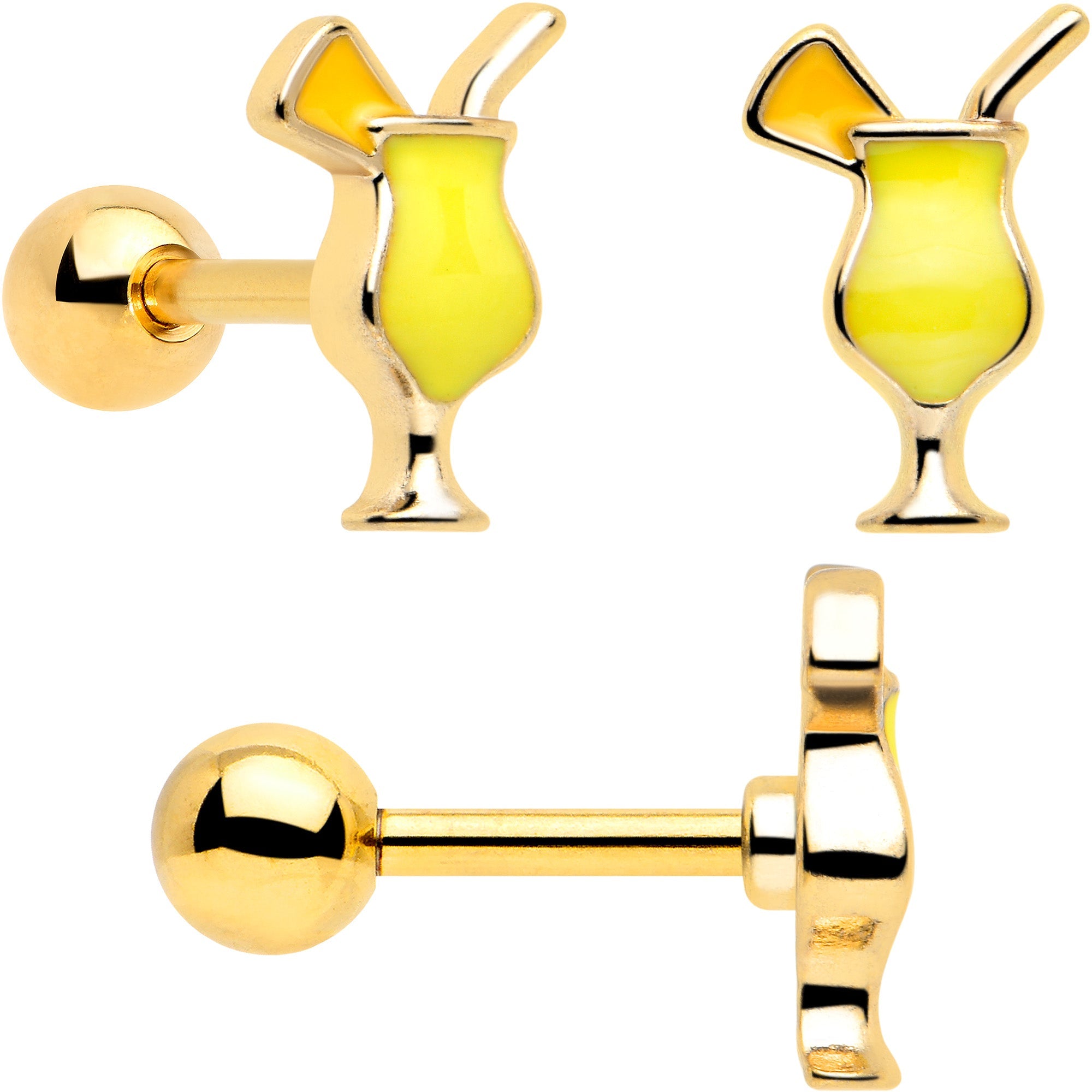BodyCandy 16G 1/4 Clear Gem Gold Tone Happy Hour Cartilage Earrings Set of 3 — back view