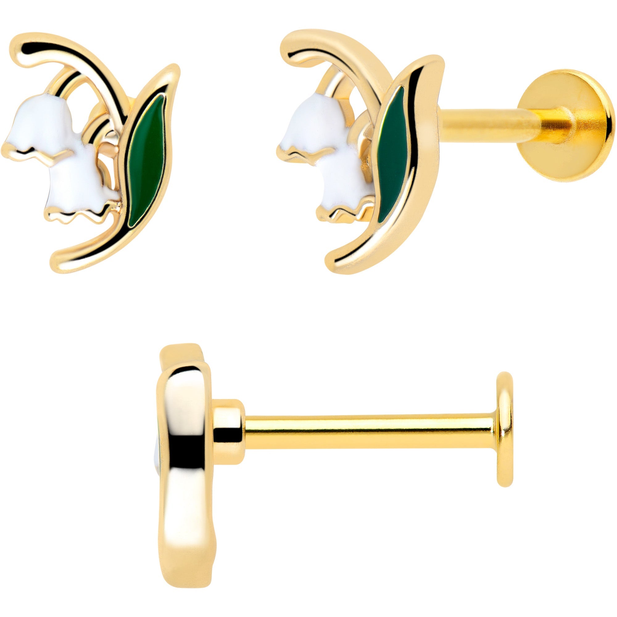 BodyCandy 16G 5/16 Gold Tone Cherry Flower Labret Monroe Tragus Set of 3 — lifestyle context