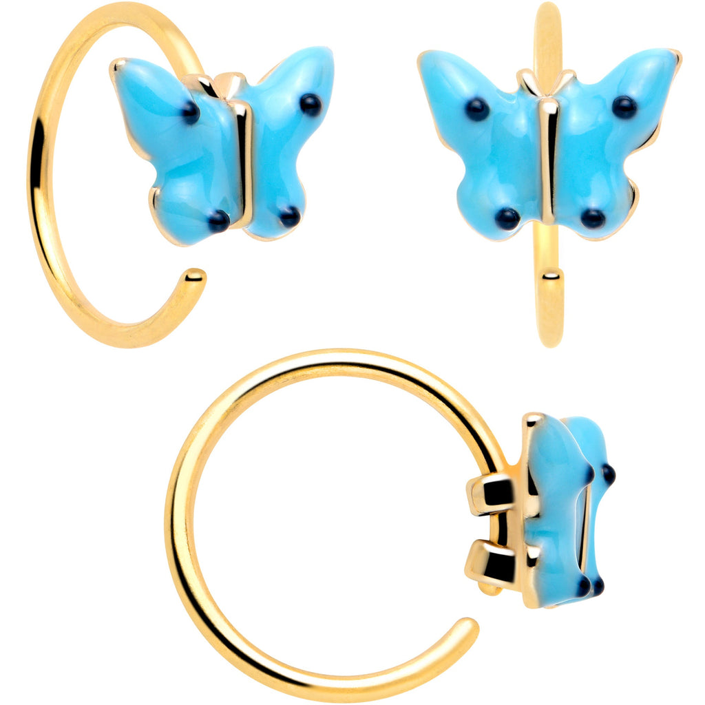 BodyCandy 20G Gold Tone Cherry Flower L Shape Nose Hoop Nose Bone Set of 3 — detail close-up