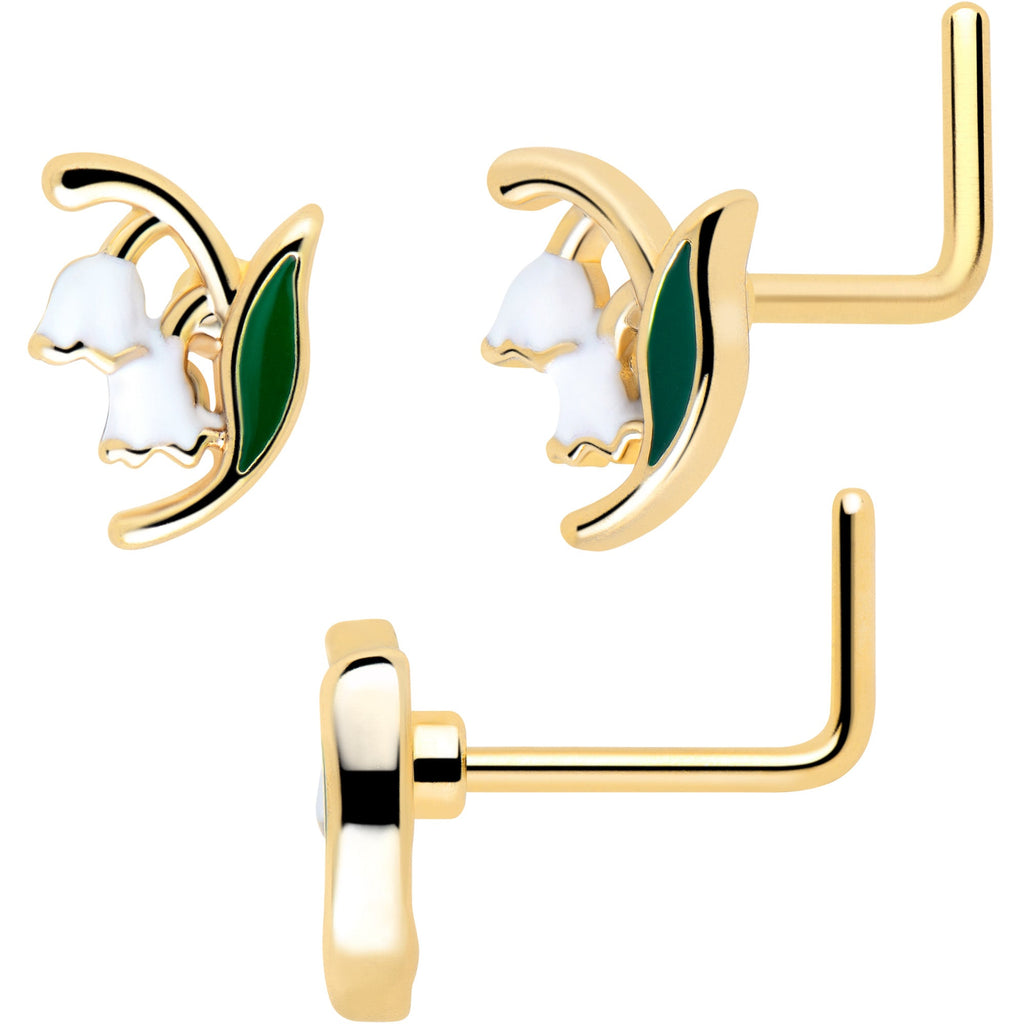 BodyCandy 20G Gold Tone Cherry Flower L Shape Nose Hoop Nose Bone Set of 3 — lifestyle context