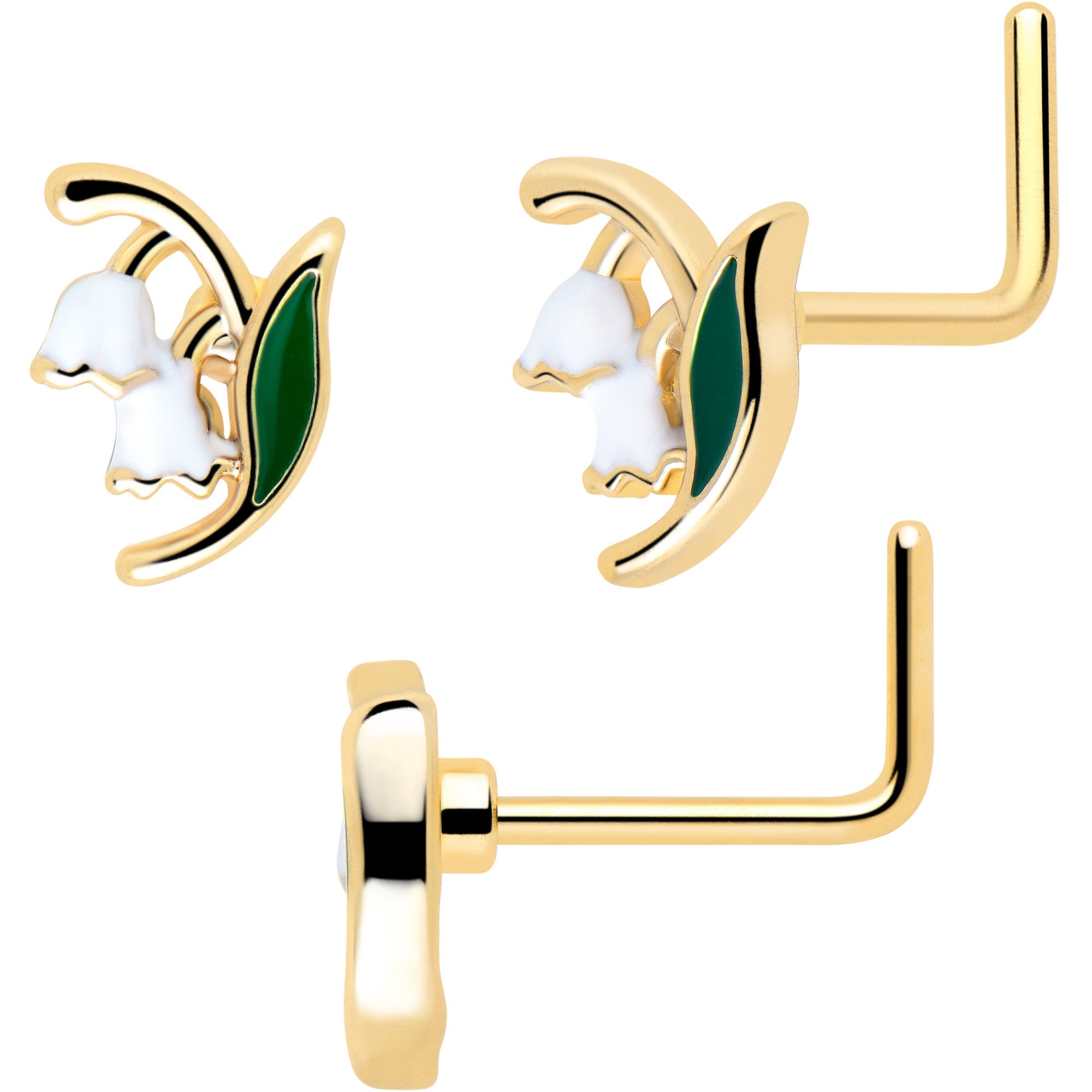 BodyCandy 20G Gold Tone Cherry Flower L Shape Nose Hoop Nose Bone Set of 3 — lifestyle context
