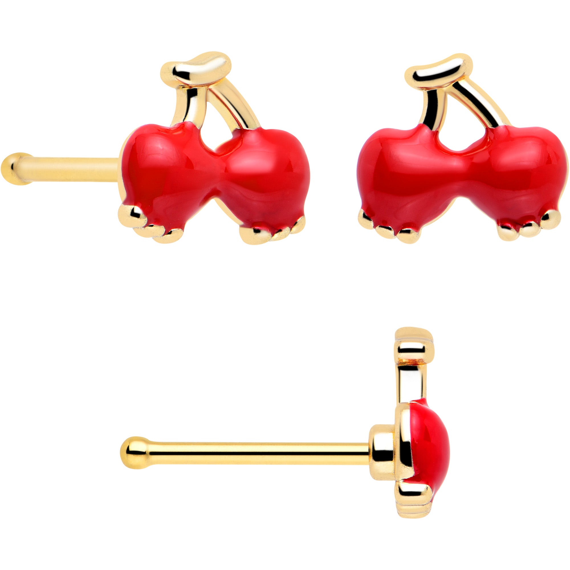 BodyCandy 20G Gold Tone Cherry Flower L Shape Nose Hoop Nose Bone Set of 3 — side view