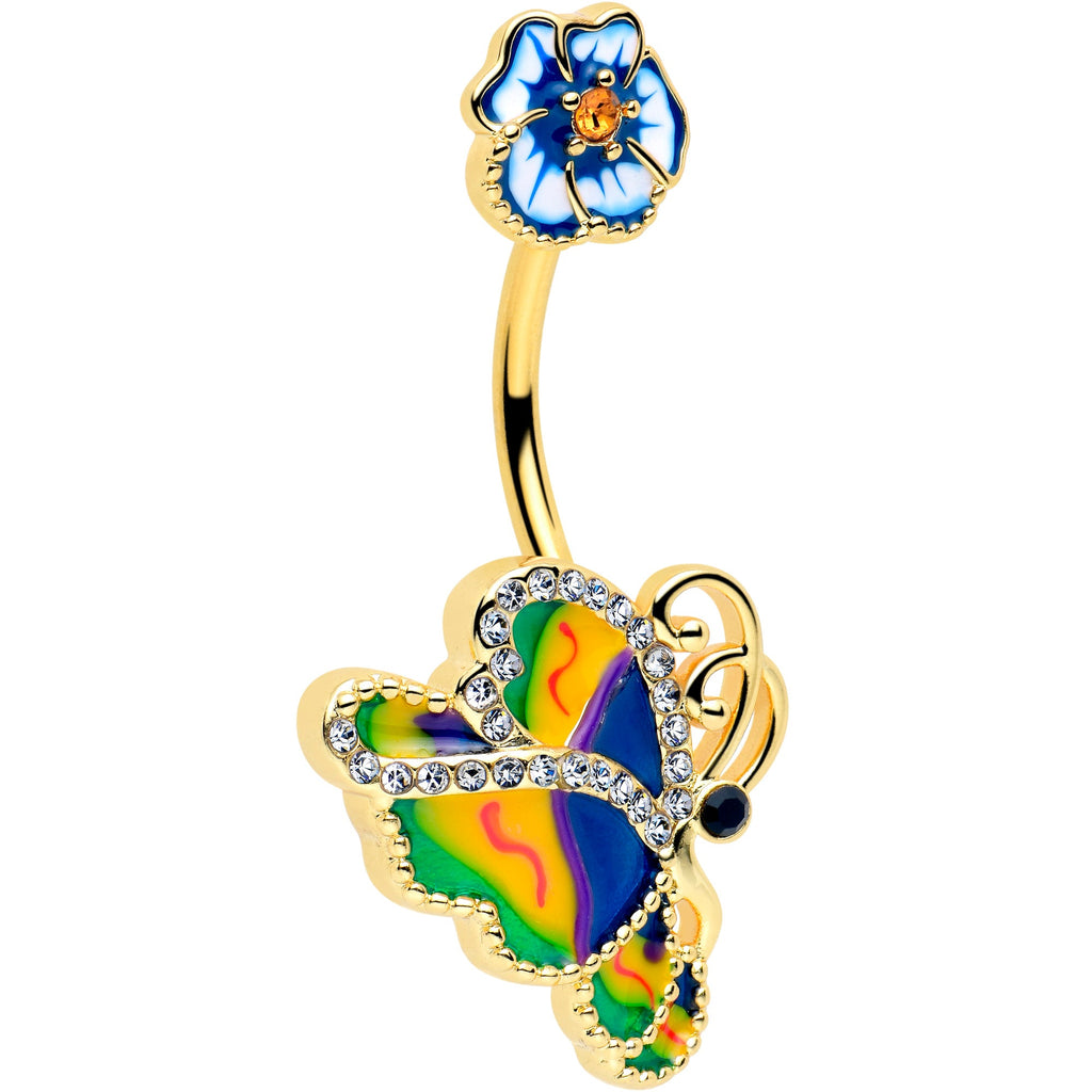 BodyCandy Clear Yellow Gem Gold Tone Butterfly Colors Double Mount Belly Ring — main product shot
