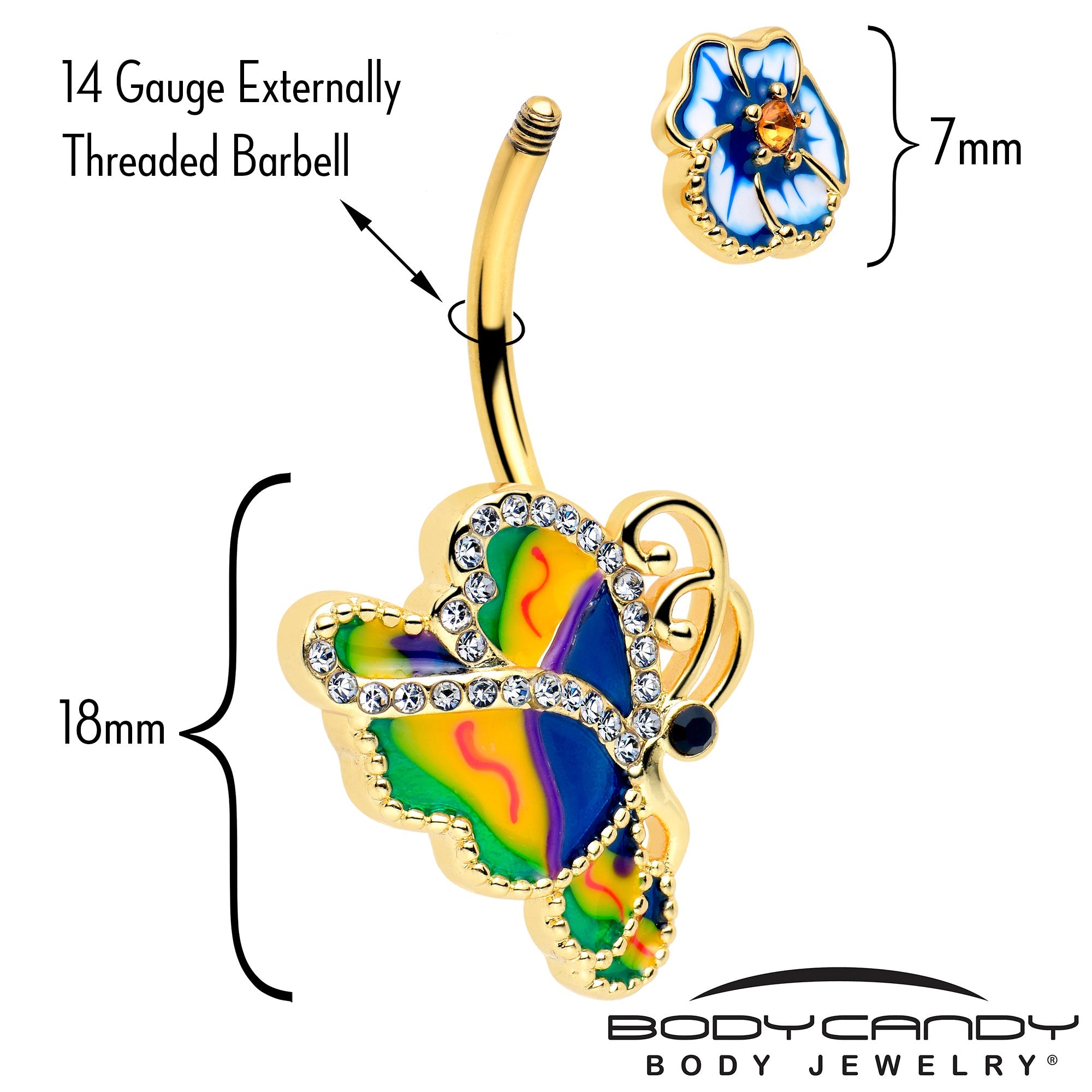 BodyCandy Clear Yellow Gem Gold Tone Butterfly Colors Double Mount Belly Ring — lifestyle context