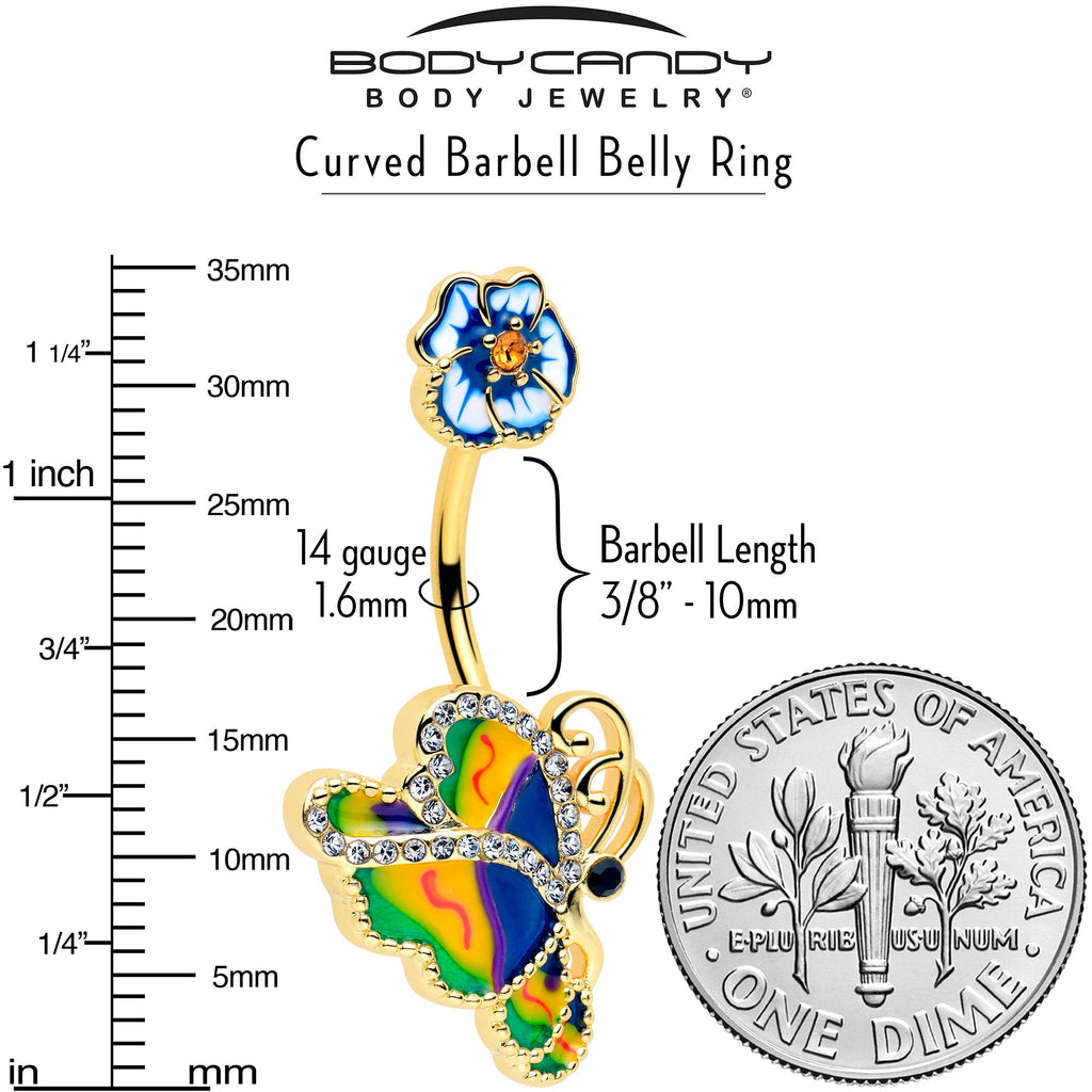 BodyCandy Clear Yellow Gem Gold Tone Butterfly Colors Double Mount Belly Ring — side view