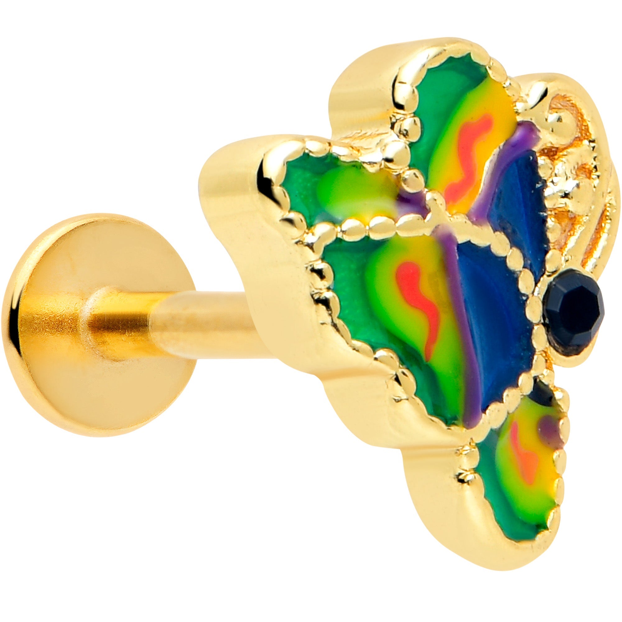 BodyCandy 16G 5/16 Gold Tone Butterfly Colors Labret Monroe Tragus — main product shot