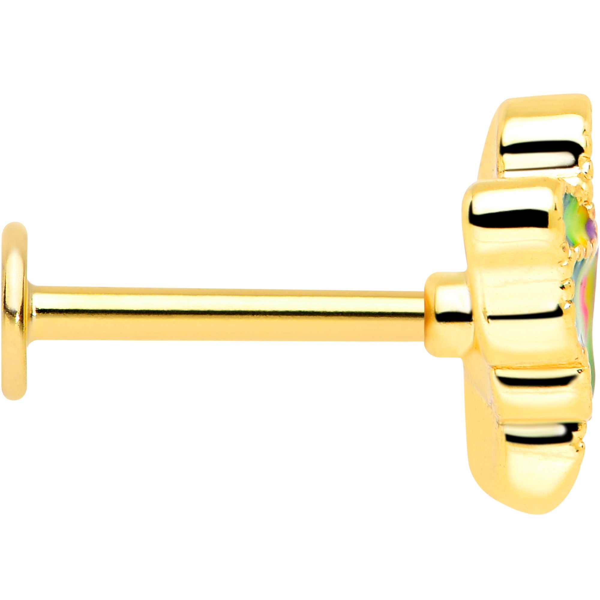 BodyCandy 16G 5/16 Gold Tone Butterfly Colors Labret Monroe Tragus — side view