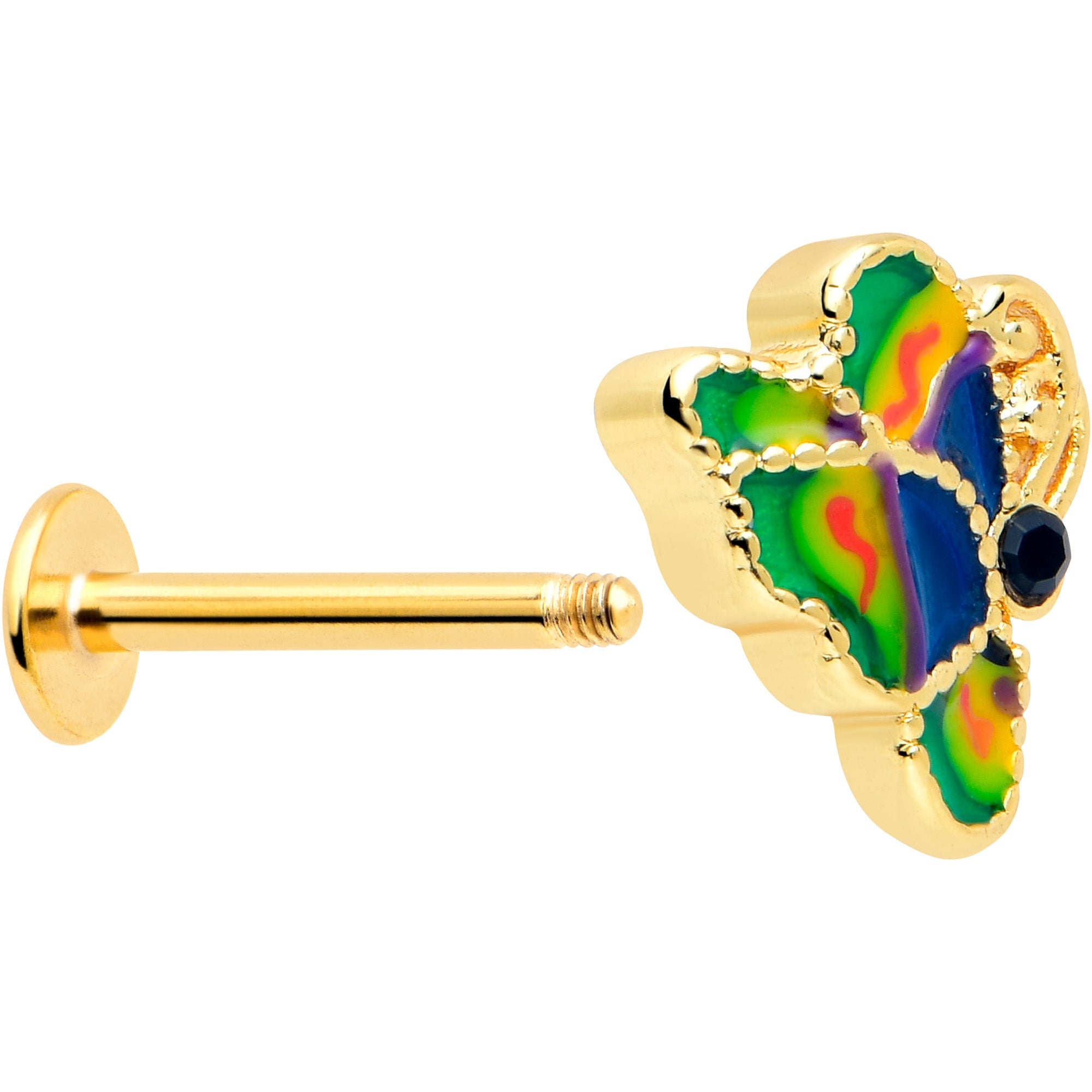 BodyCandy 16G 5/16 Gold Tone Butterfly Colors Labret Monroe Tragus — back view