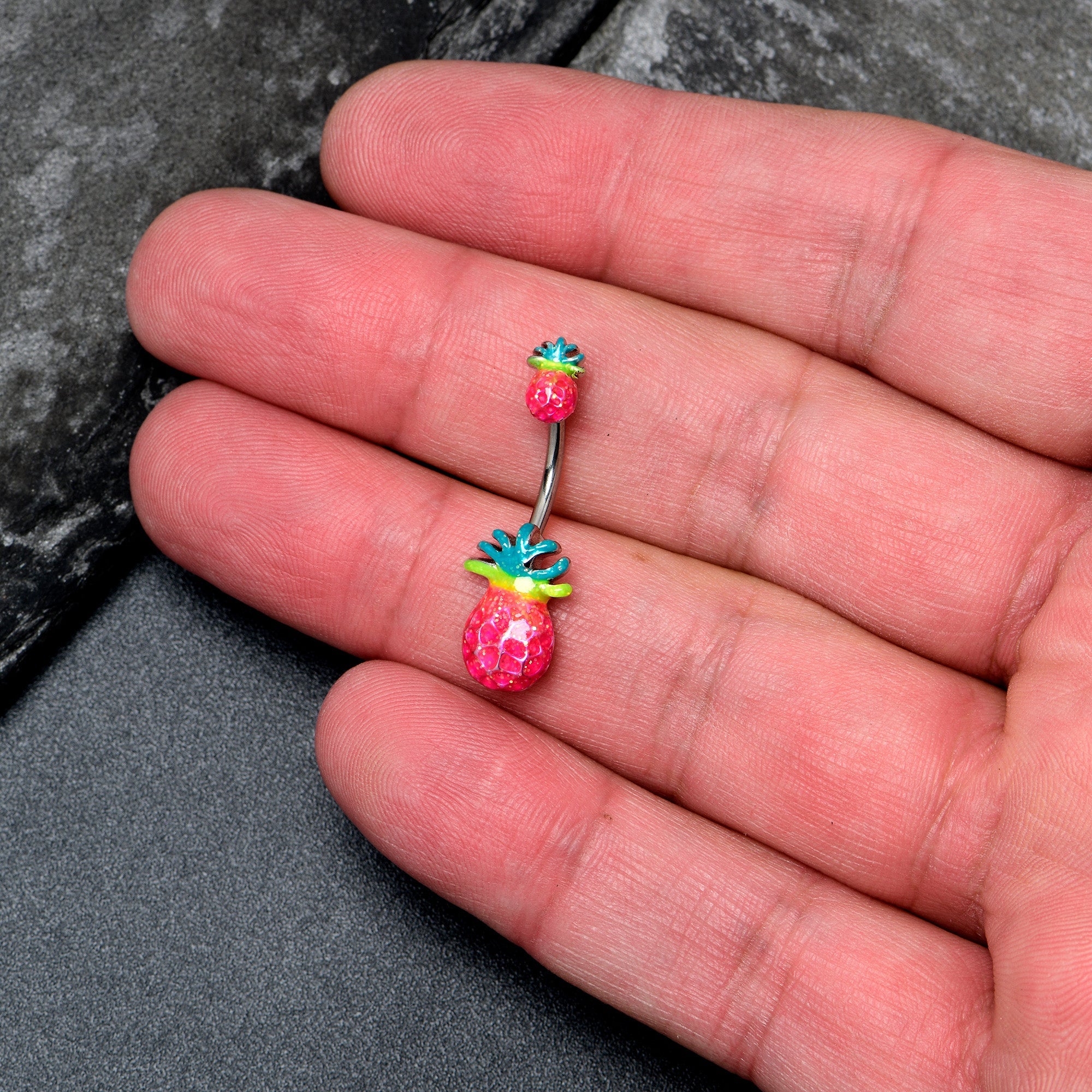 BodyCandy Hot Tropical Pineapple Double Mount Belly Ring — detail close-up