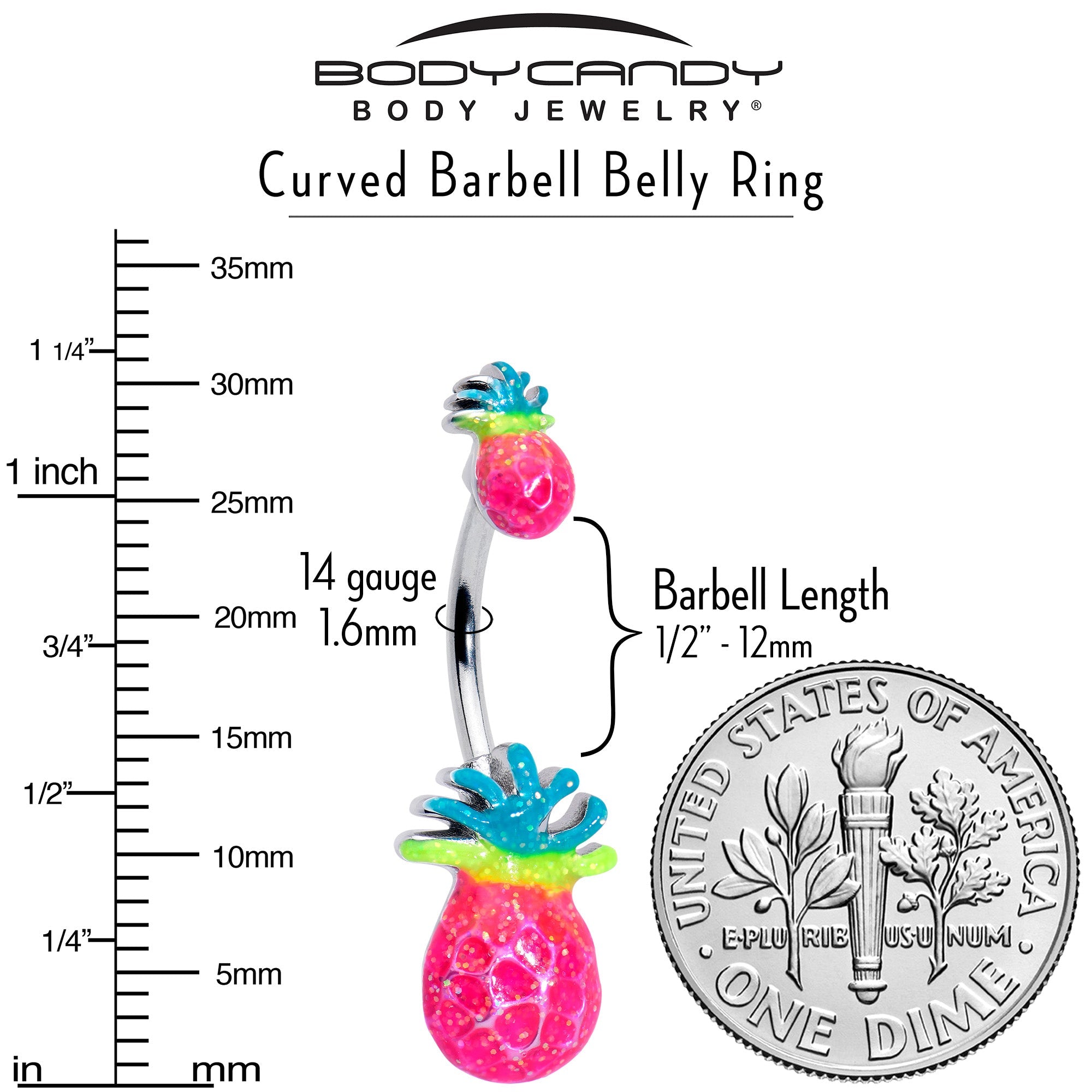 BodyCandy Hot Tropical Pineapple Double Mount Belly Ring — alternative angle