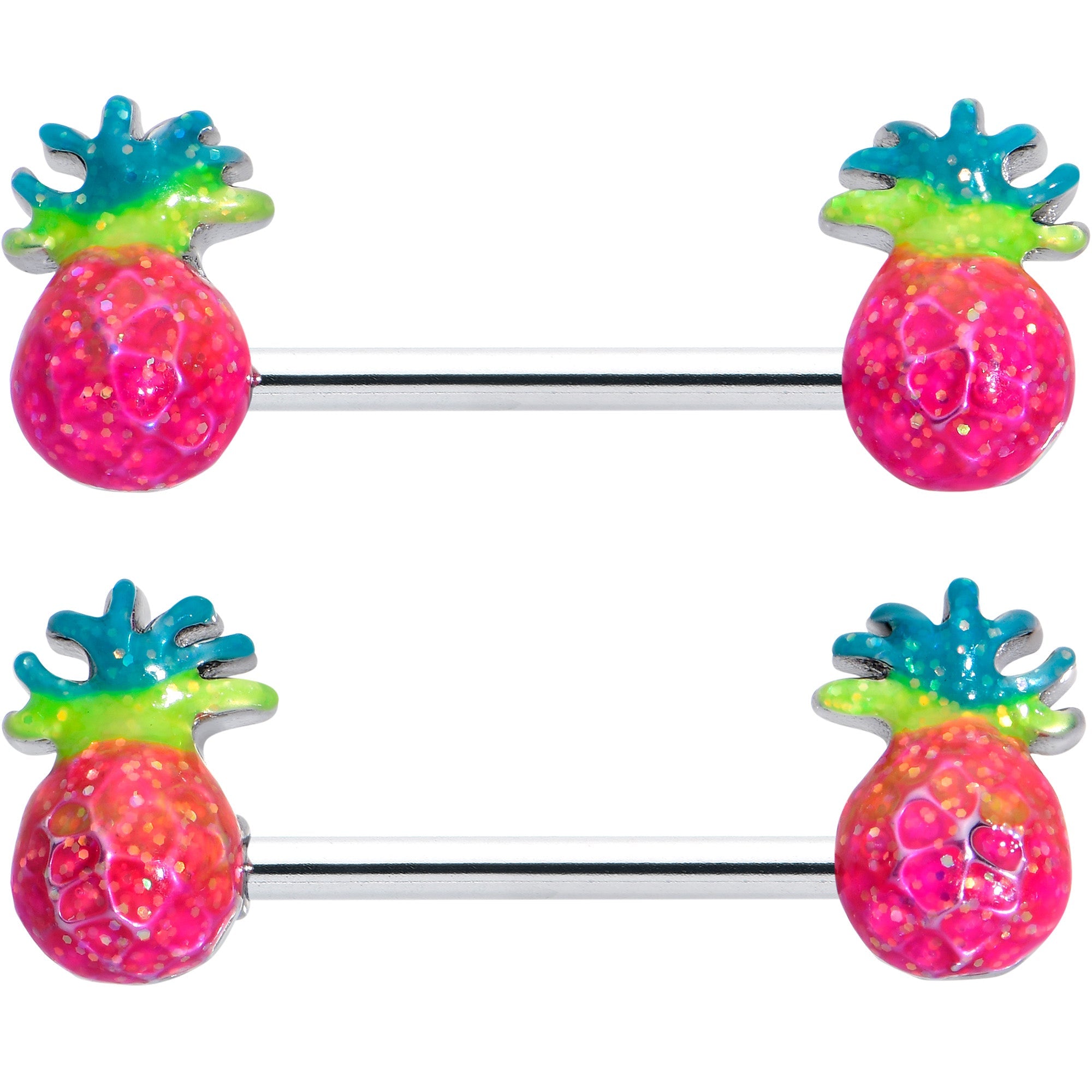 BodyCandy 14G 9/16 Hot Tropical Pineapple Barbell Nipple Ring Set — detail close-up