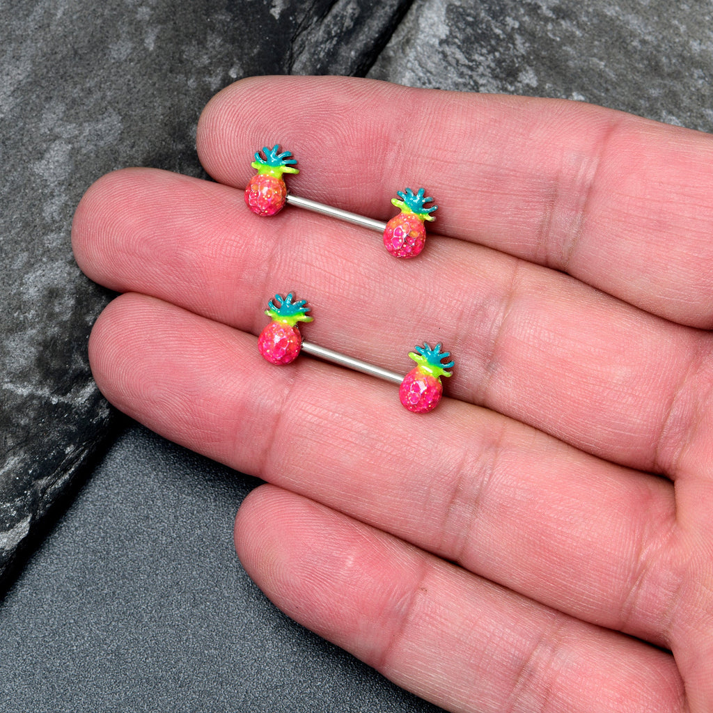 BodyCandy 14G 9/16 Hot Tropical Pineapple Barbell Nipple Ring Set — lifestyle context