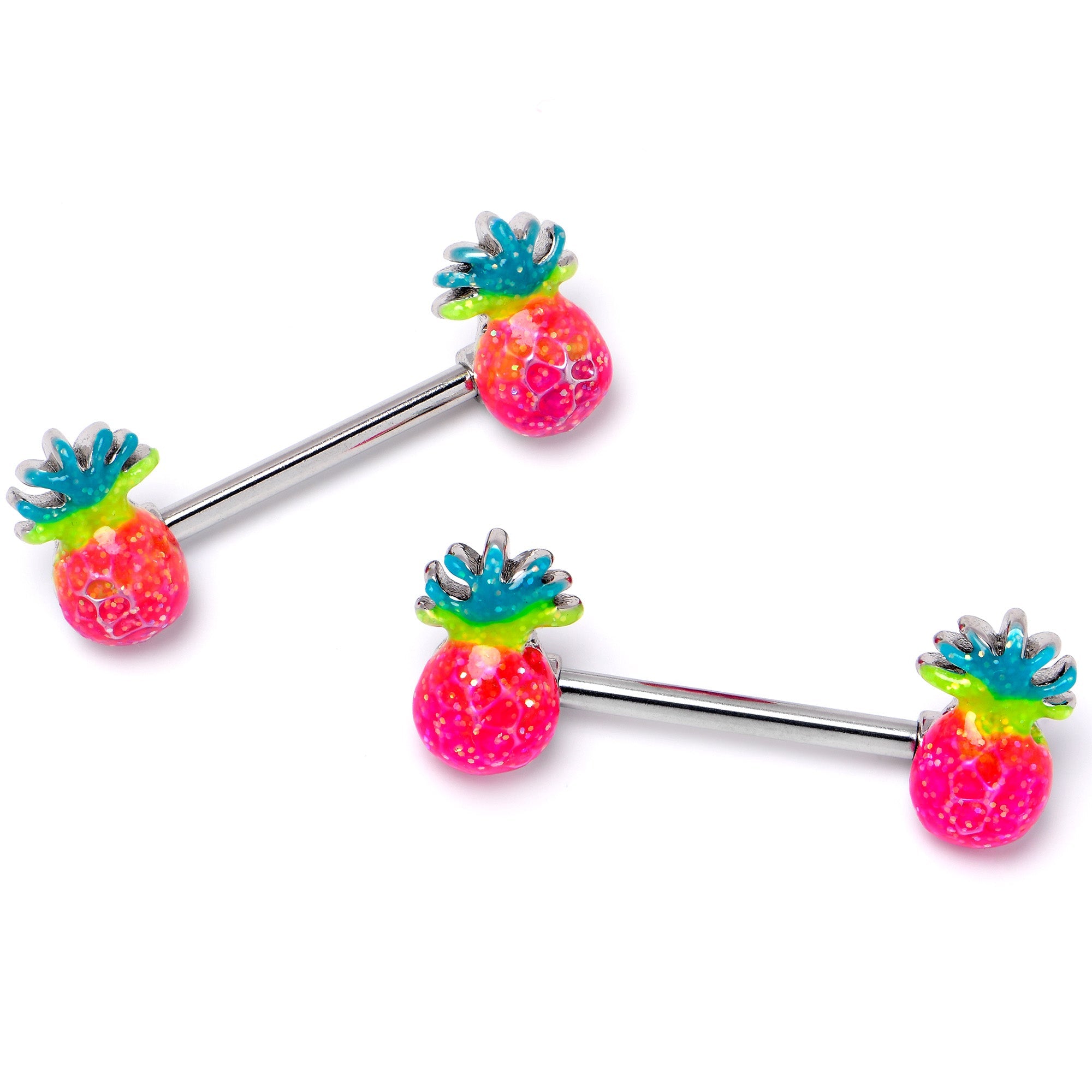 BodyCandy 14G 9/16 Hot Tropical Pineapple Barbell Nipple Ring Set — side view
