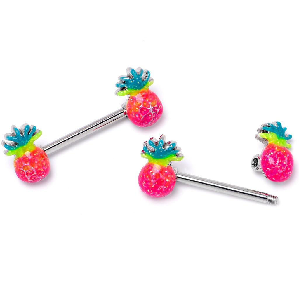 BodyCandy 14G 9/16 Hot Tropical Pineapple Barbell Nipple Ring Set — back view