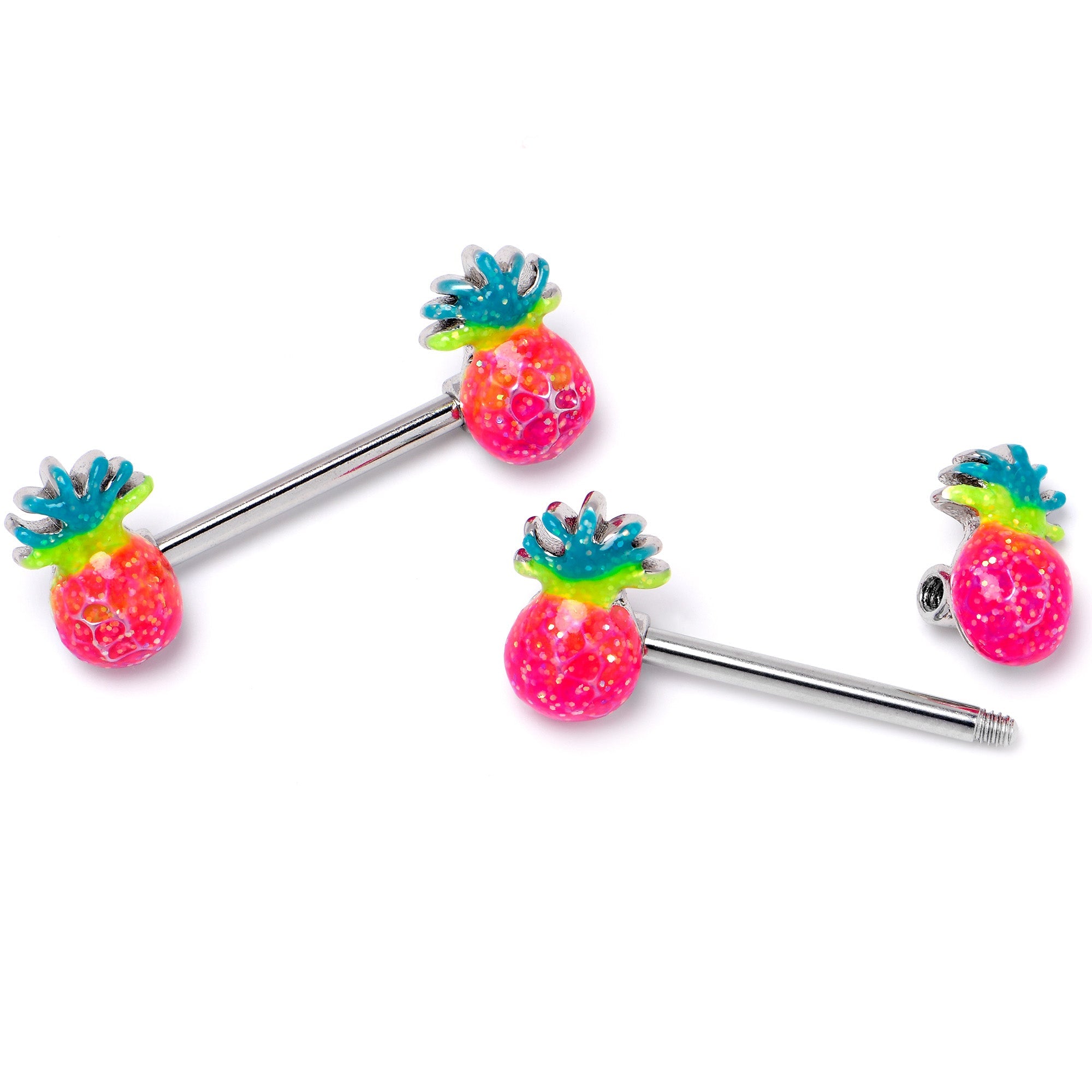 BodyCandy 14G 9/16 Hot Tropical Pineapple Barbell Nipple Ring Set — back view