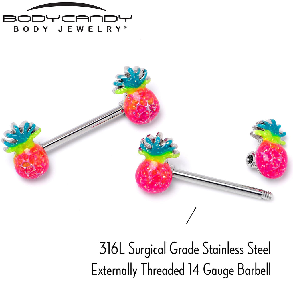 BodyCandy 14G 9/16 Hot Tropical Pineapple Barbell Nipple Ring Set — alternative angle