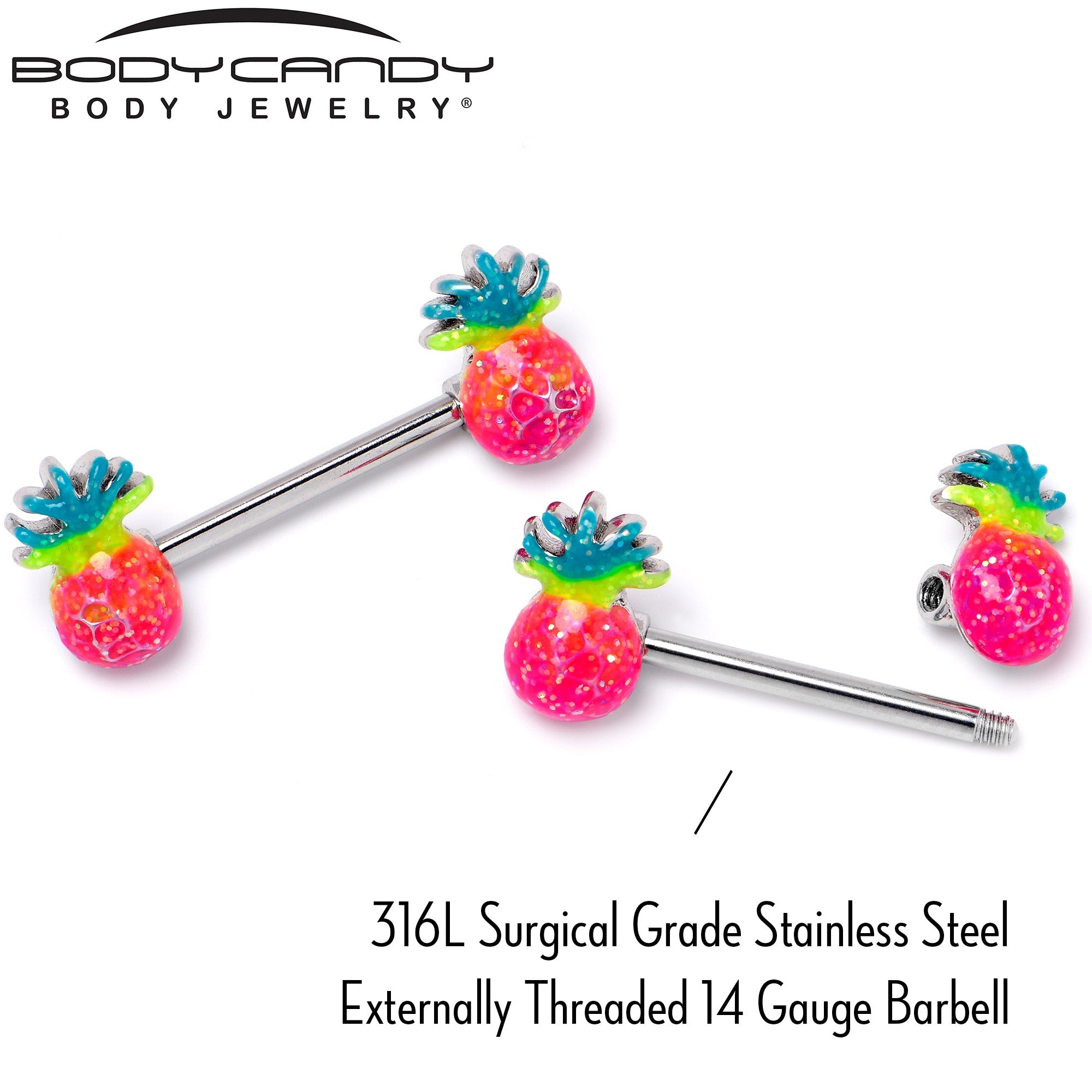 BodyCandy 14G 9/16 Hot Tropical Pineapple Barbell Nipple Ring Set — alternative angle