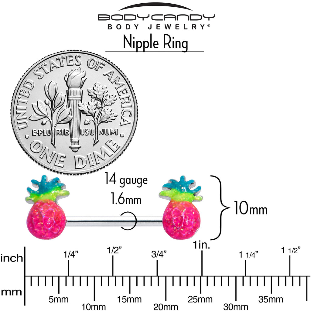 BodyCandy 14G 9/16 Hot Tropical Pineapple Barbell Nipple Ring Set — in-use photo