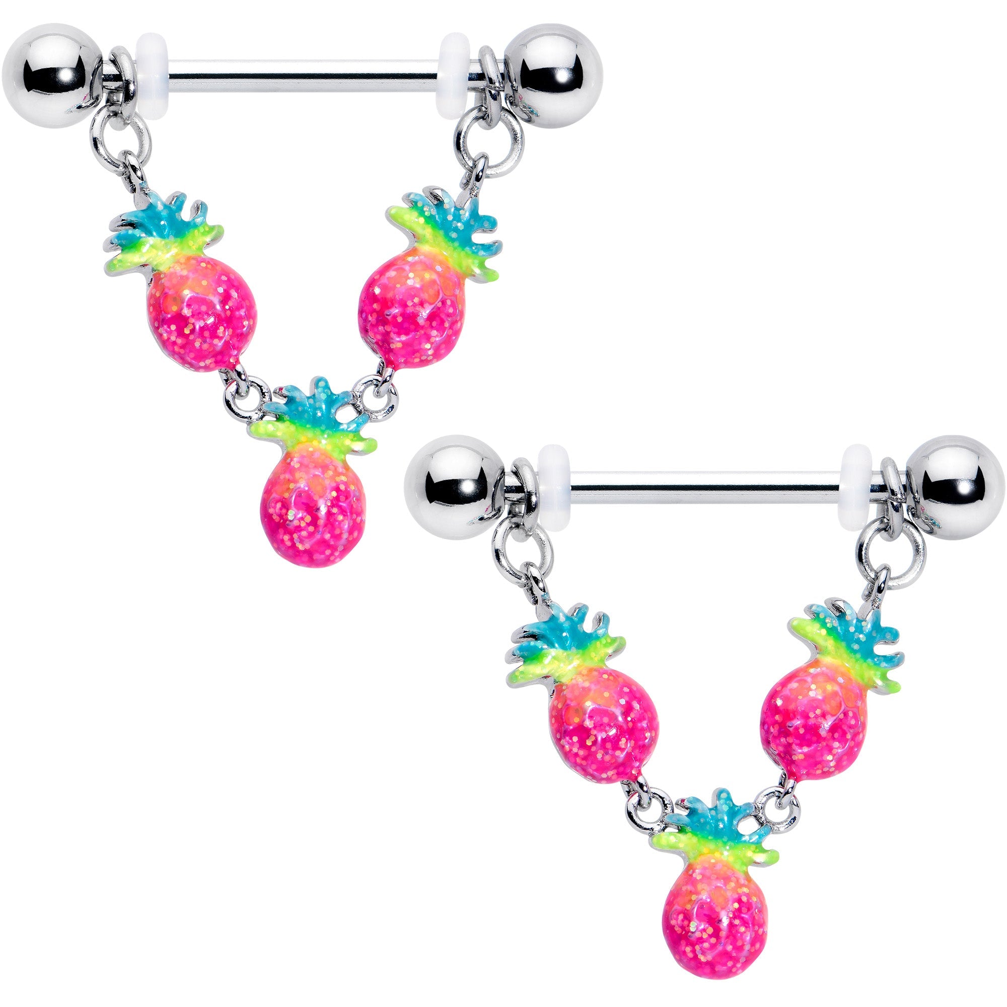 BodyCandy 14G 9/16 Hot Tropical Pineapple Dangle Barbell Nipple Ring Set — main product shot