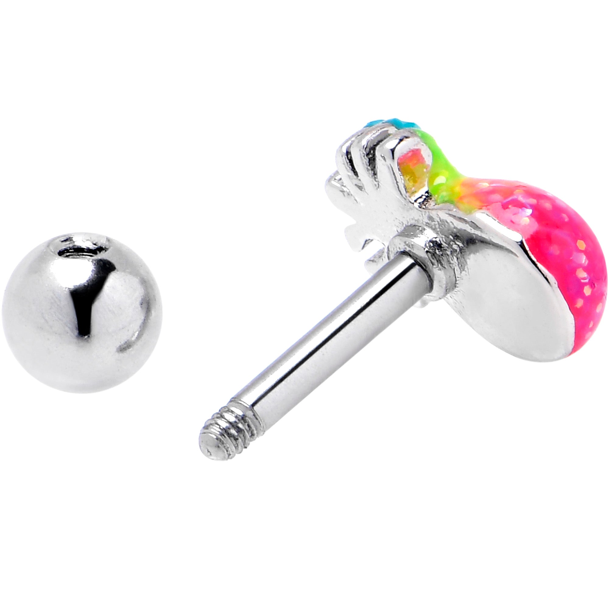 BodyCandy 16G 1/4 Hot Tropical Pineapple Cartilage Tragus Earring — side view