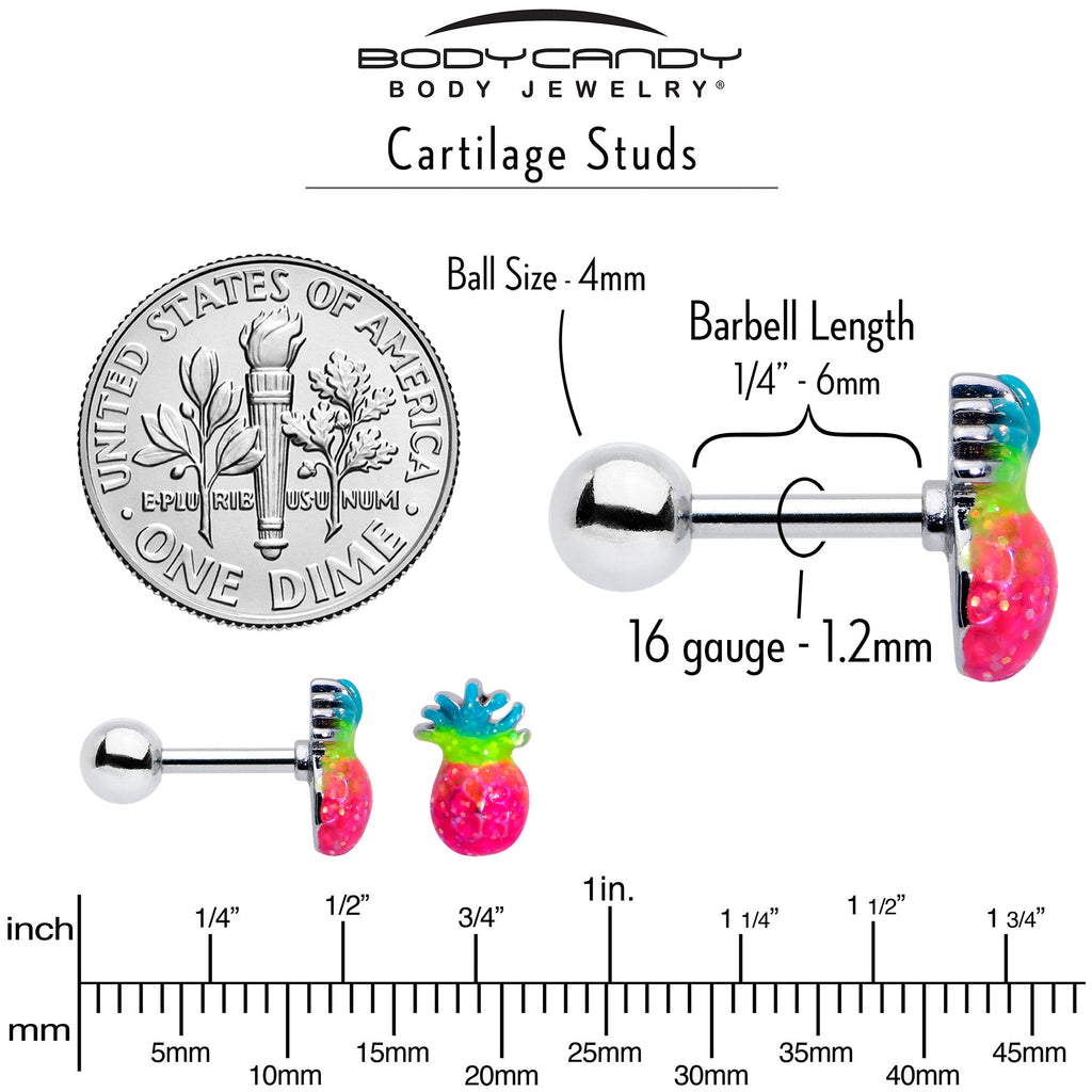BodyCandy 16G 1/4 Hot Tropical Pineapple Cartilage Tragus Earring — alternative angle