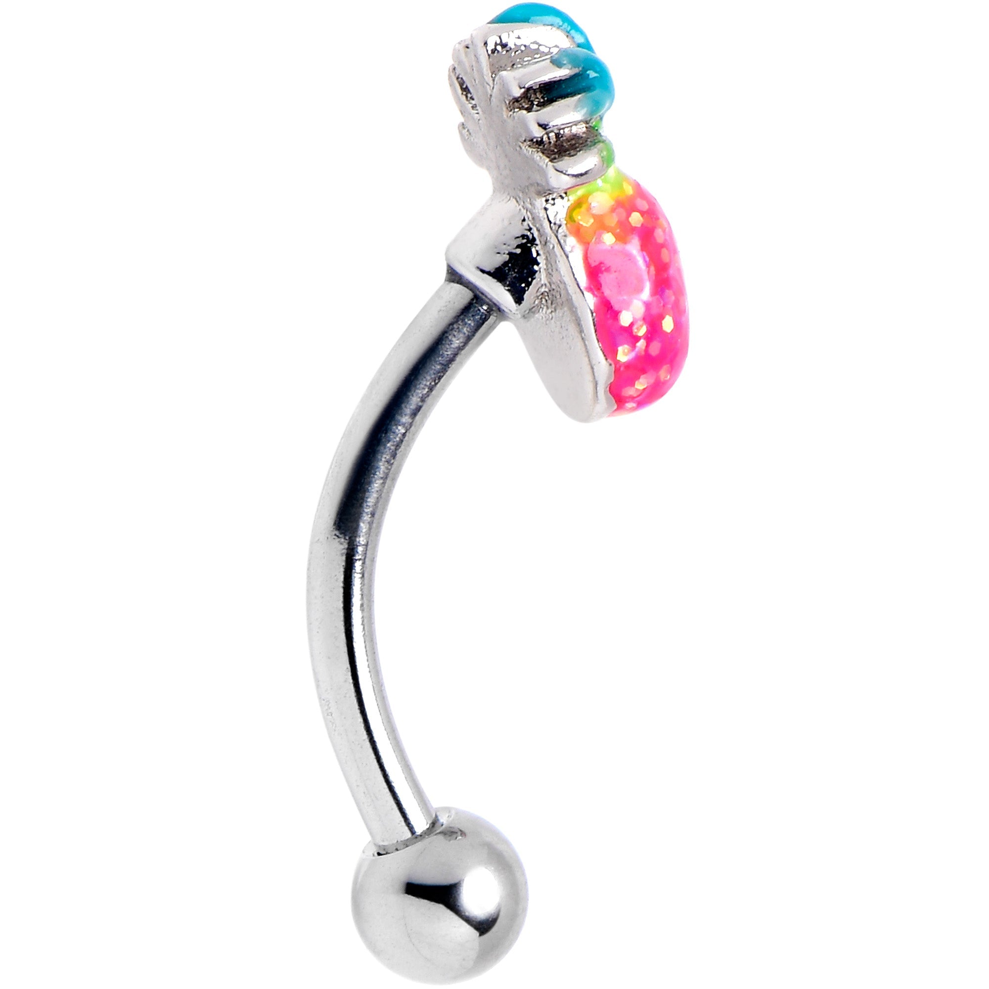 BodyCandy 16G 5/16 Hot Tropical Pineapple Curved Eyebrow Ring — lifestyle context