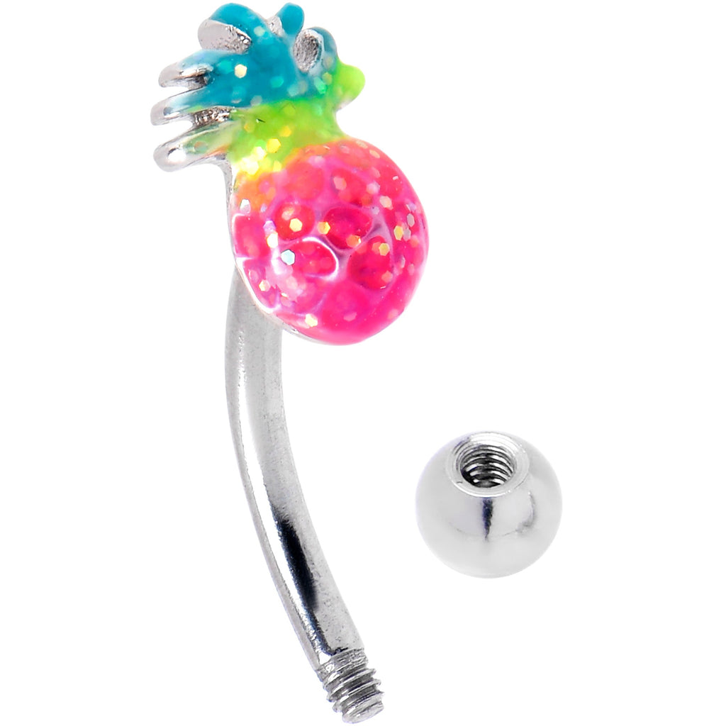 BodyCandy 16G 5/16 Hot Tropical Pineapple Curved Eyebrow Ring — side view