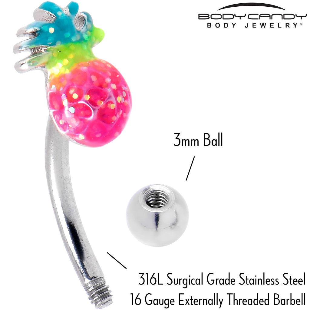 BodyCandy 16G 5/16 Hot Tropical Pineapple Curved Eyebrow Ring — alternative angle