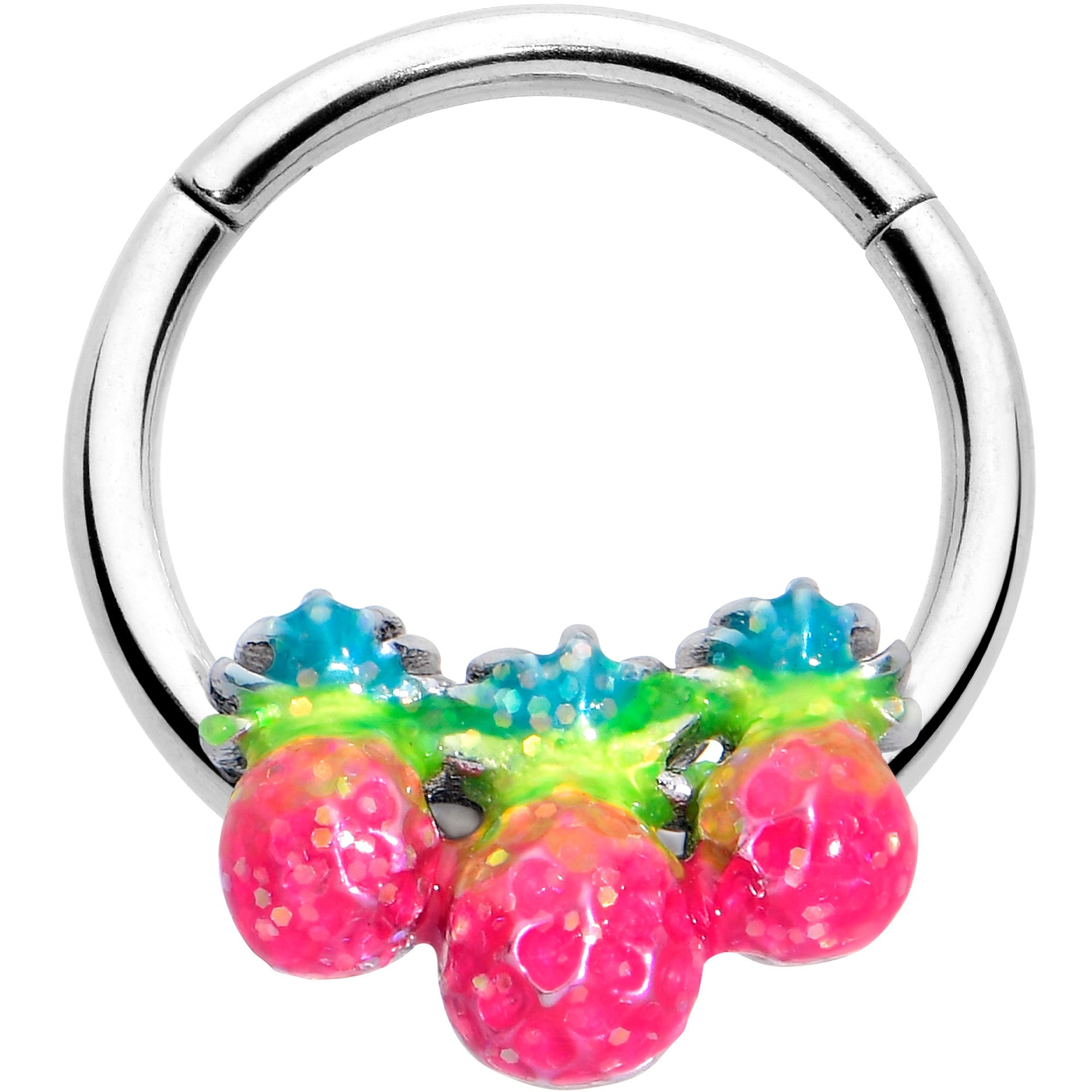 BodyCandy 16G 3/8 Hot Tropical Pineapples Hinged Segment Ring — main product shot