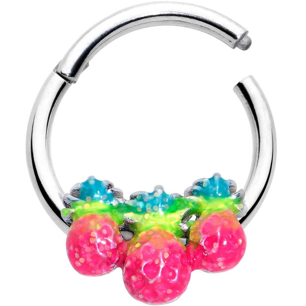 BodyCandy 16G 3/8 Hot Tropical Pineapples Hinged Segment Ring — detail close-up