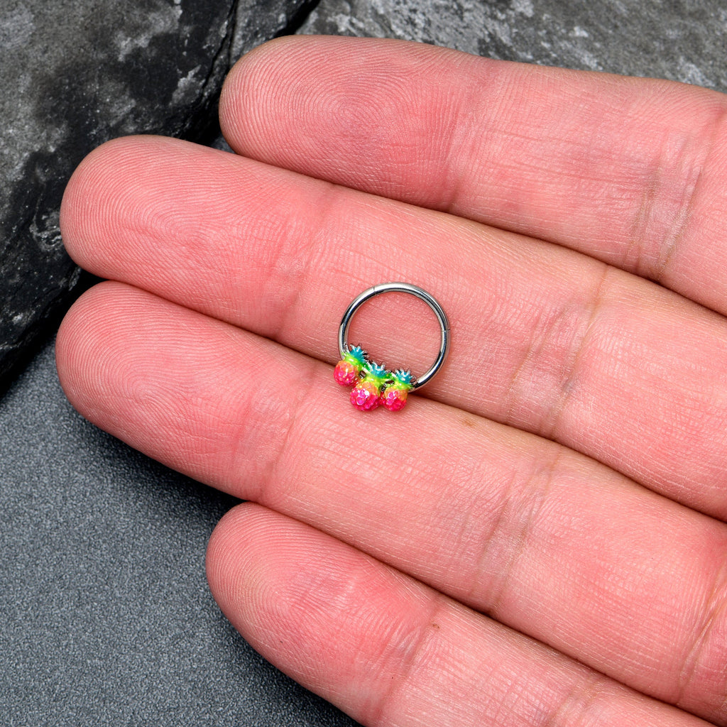 BodyCandy 16G 3/8 Hot Tropical Pineapples Hinged Segment Ring — lifestyle context