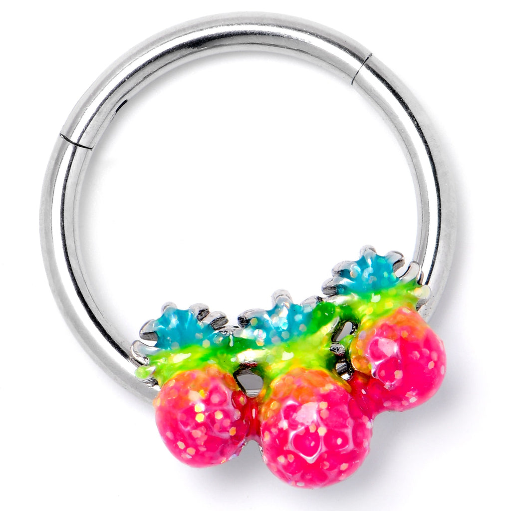 BodyCandy 16G 3/8 Hot Tropical Pineapples Hinged Segment Ring — side view