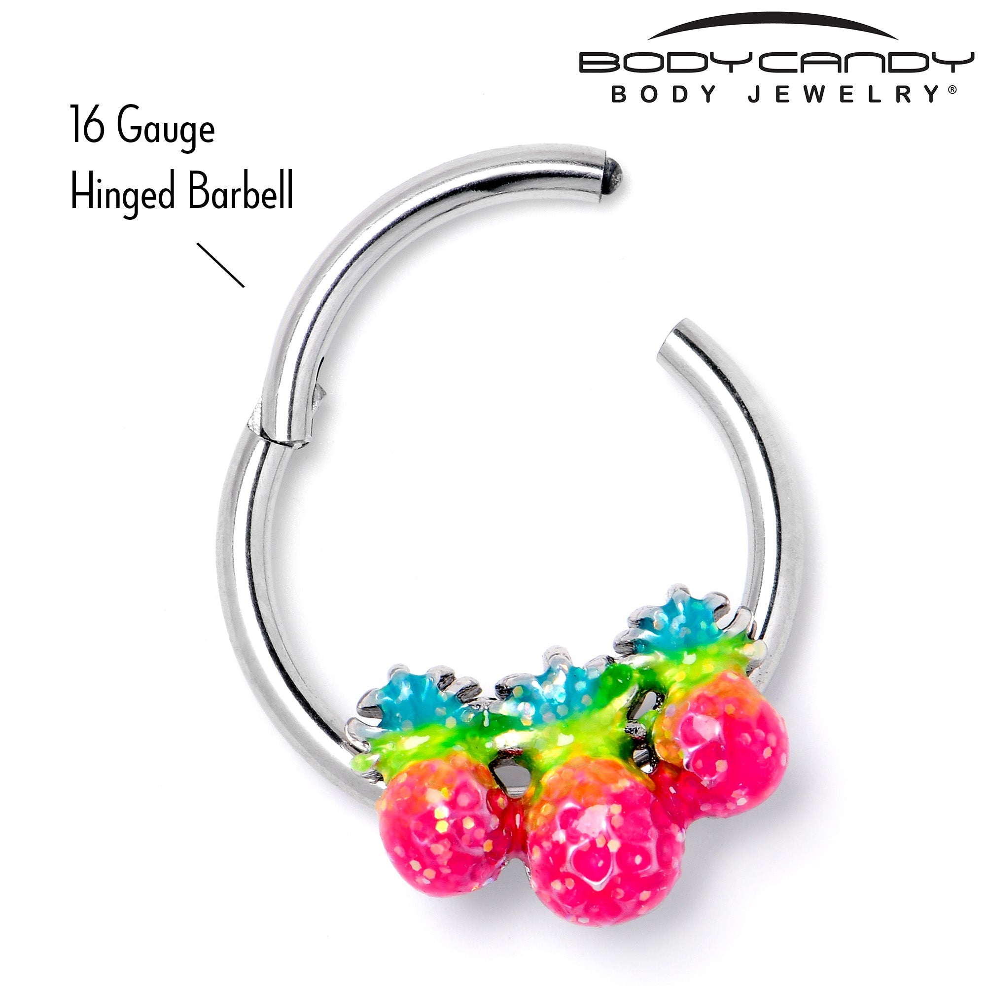 BodyCandy 16G 3/8 Hot Tropical Pineapples Hinged Segment Ring — alternative angle