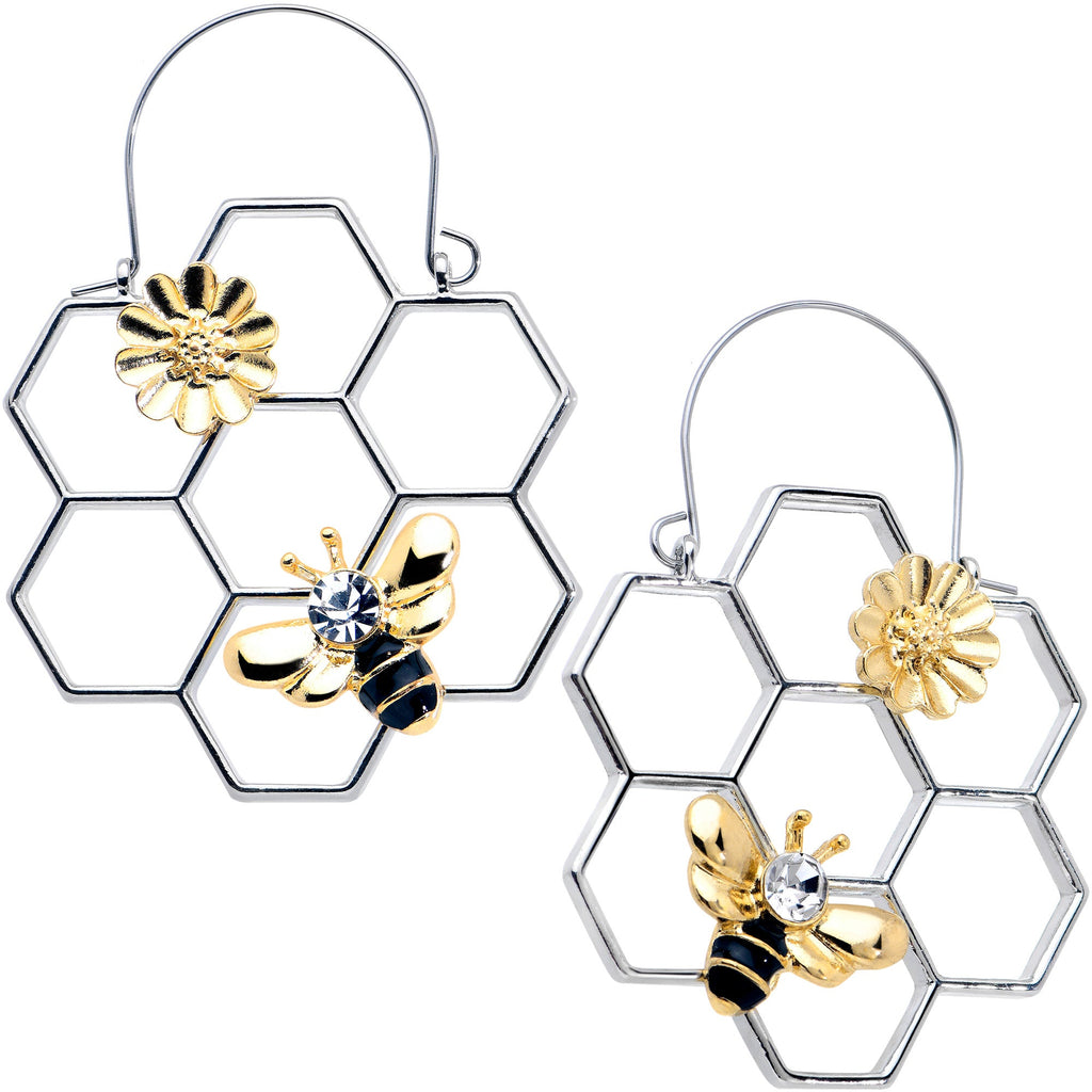 BodyCandy Clear Gem Bee Honeycomb Flower Tunnel Plug Earrings — main product shot