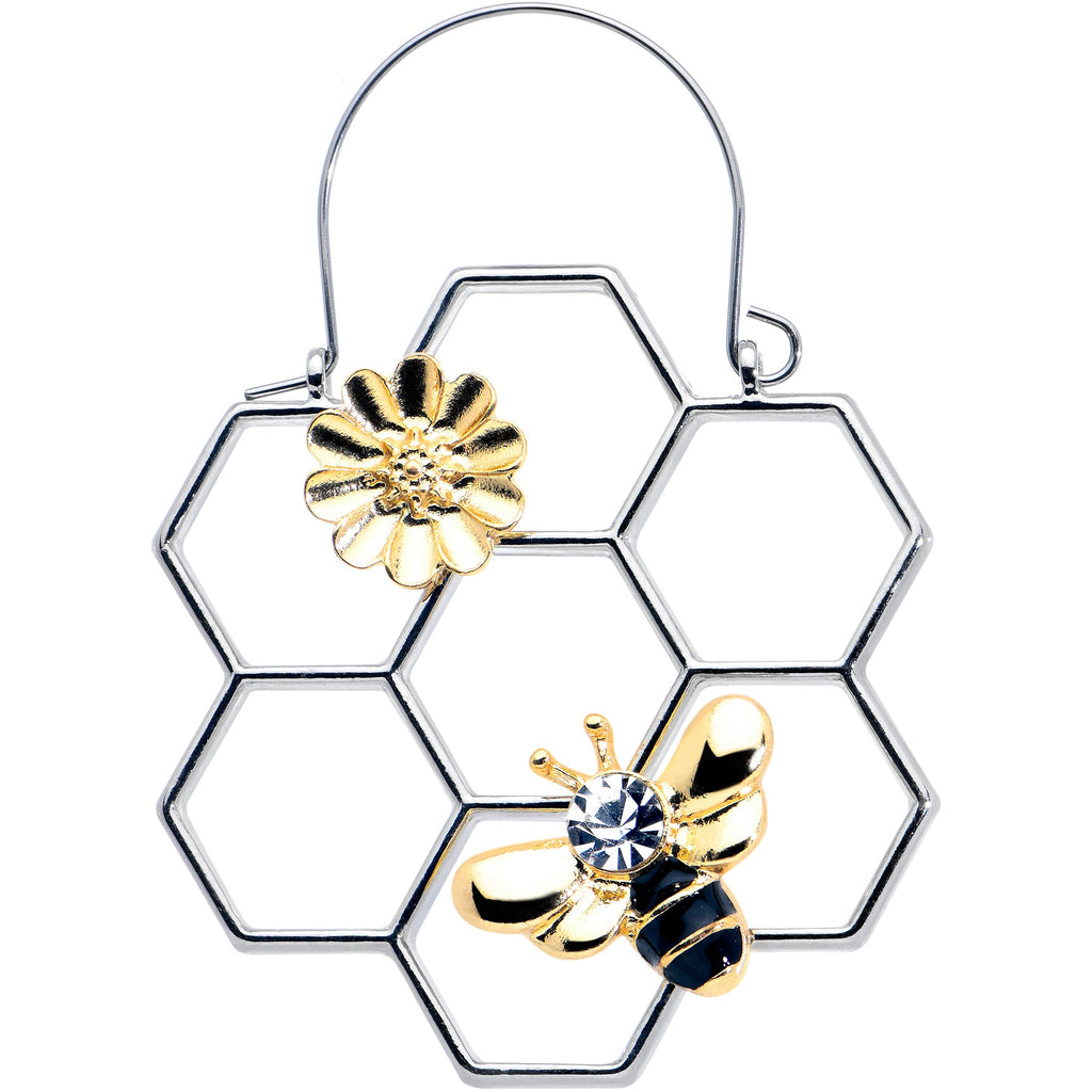 BodyCandy Clear Gem Bee Honeycomb Flower Tunnel Plug Earrings — lifestyle context