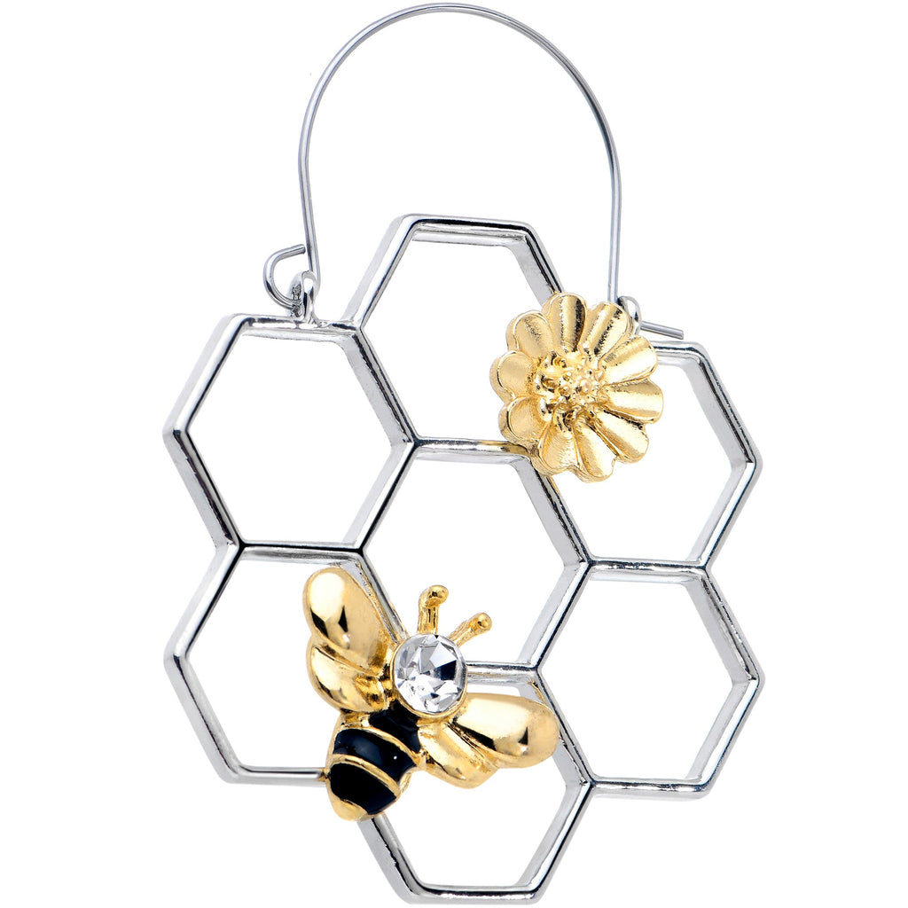 BodyCandy Clear Gem Bee Honeycomb Flower Tunnel Plug Earrings — side view