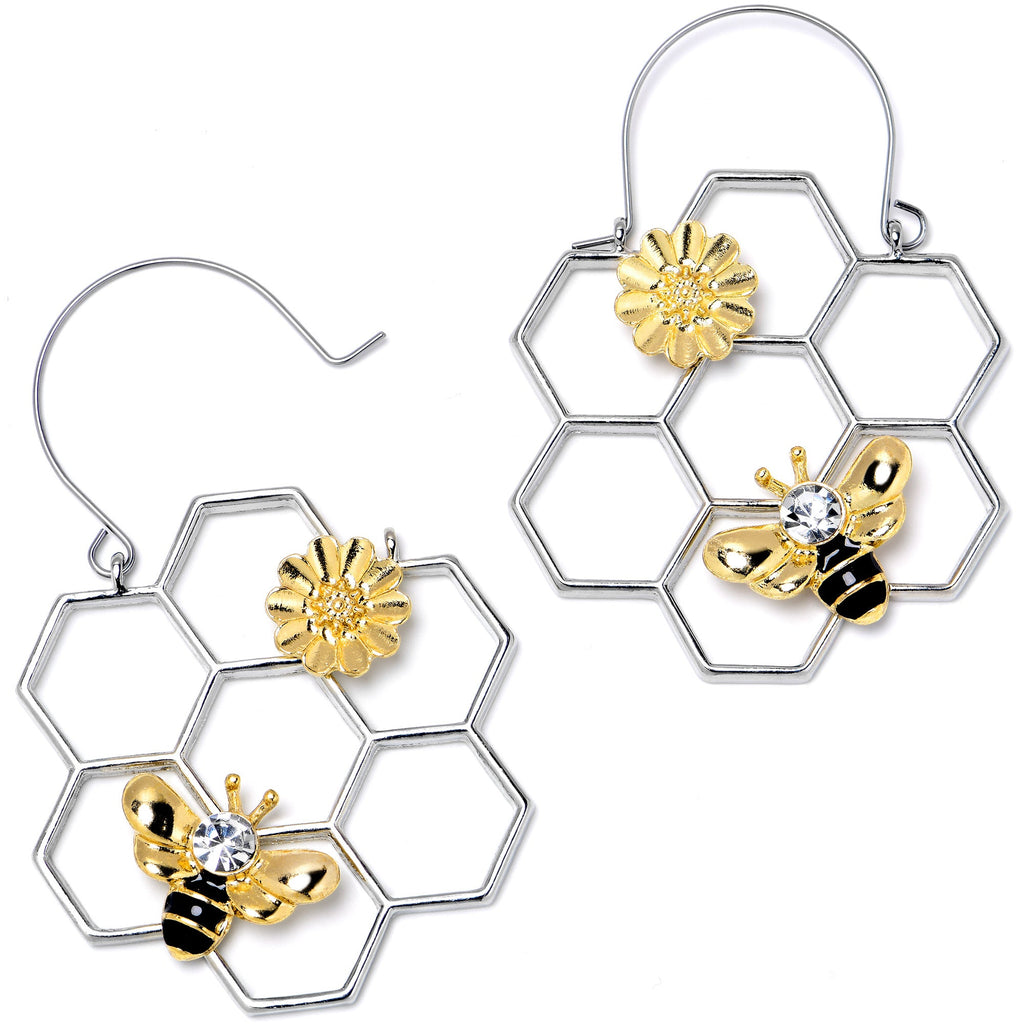 BodyCandy Clear Gem Bee Honeycomb Flower Tunnel Plug Earrings — back view