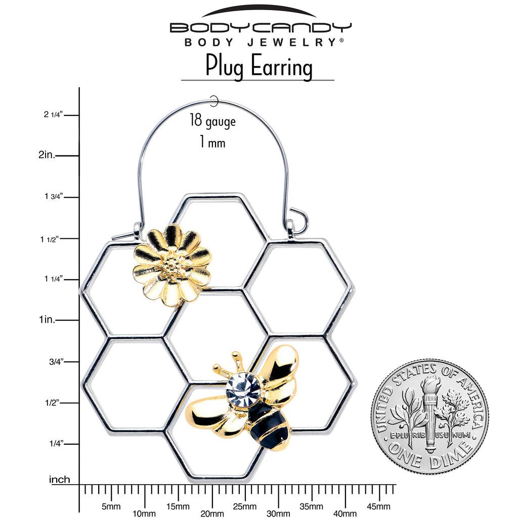 BodyCandy Clear Gem Bee Honeycomb Flower Tunnel Plug Earrings — in-use photo