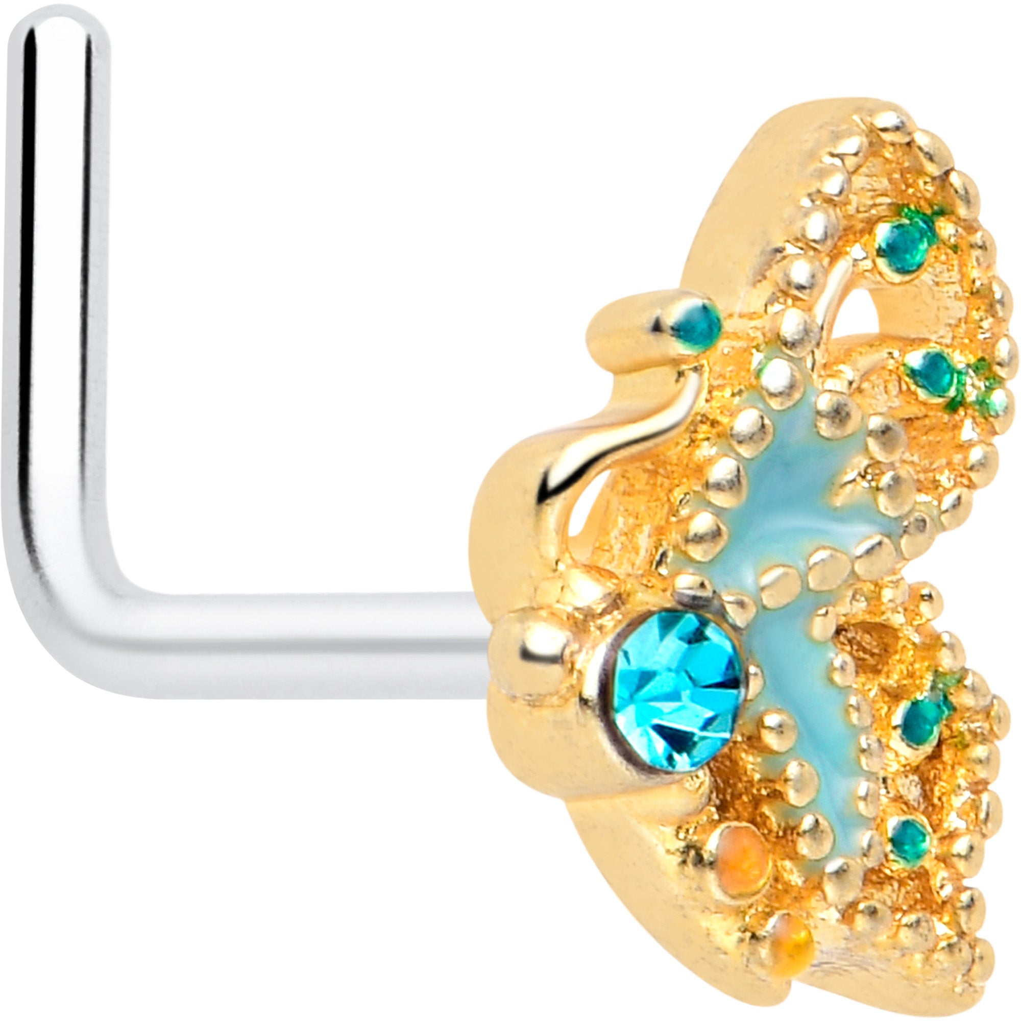 BodyCandy 20G 7mm Blue Gem Ribbon Butterfly L Shape Nose Ring — main product shot