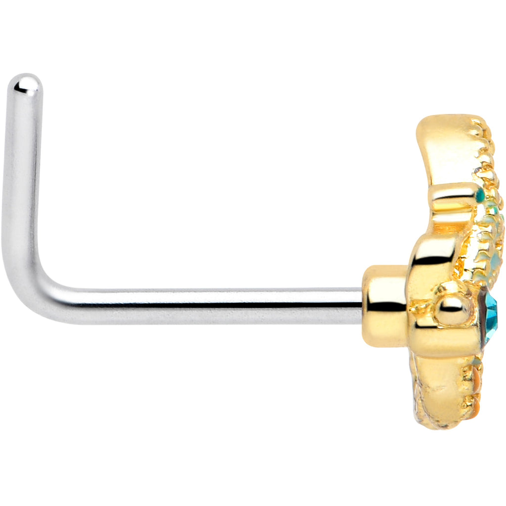 BodyCandy 20G 7mm Blue Gem Ribbon Butterfly L Shape Nose Ring — side view