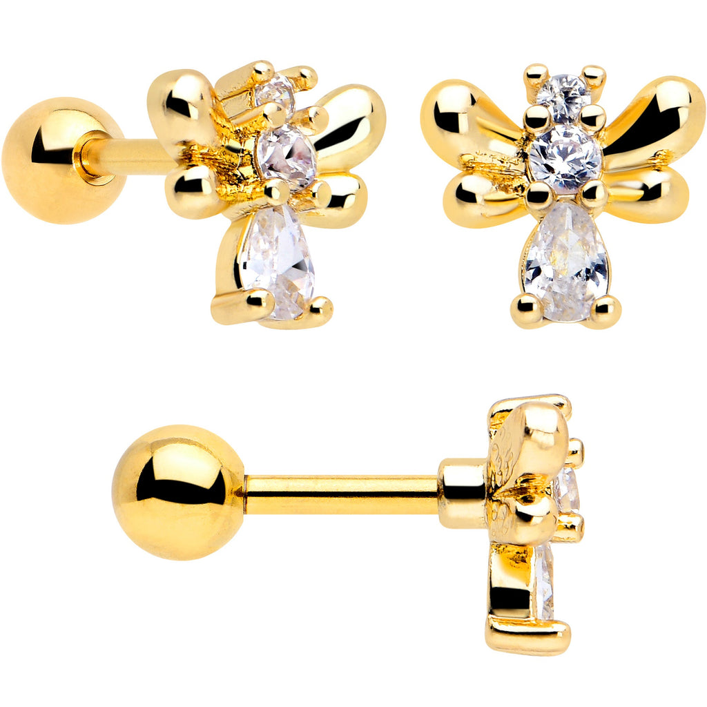 BodyCandy 16G 1/4 Clear CZ Gem Gold Tone Bee Hive Luv Cartilage Earring Set of 2 — lifestyle context