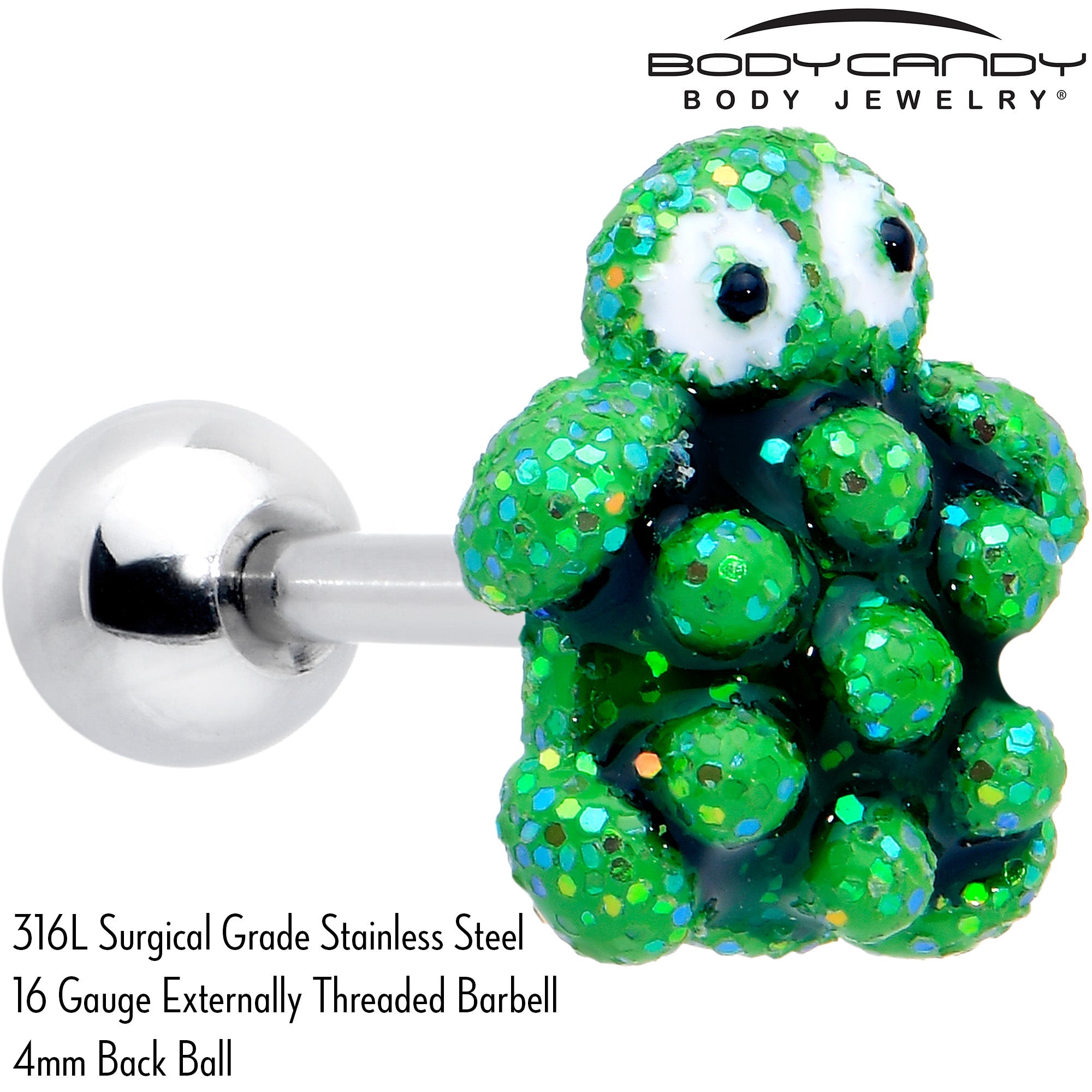 BodyCandy 16G 1/4 Texture Turtle Cartilage Tragus Earring — detail close-up