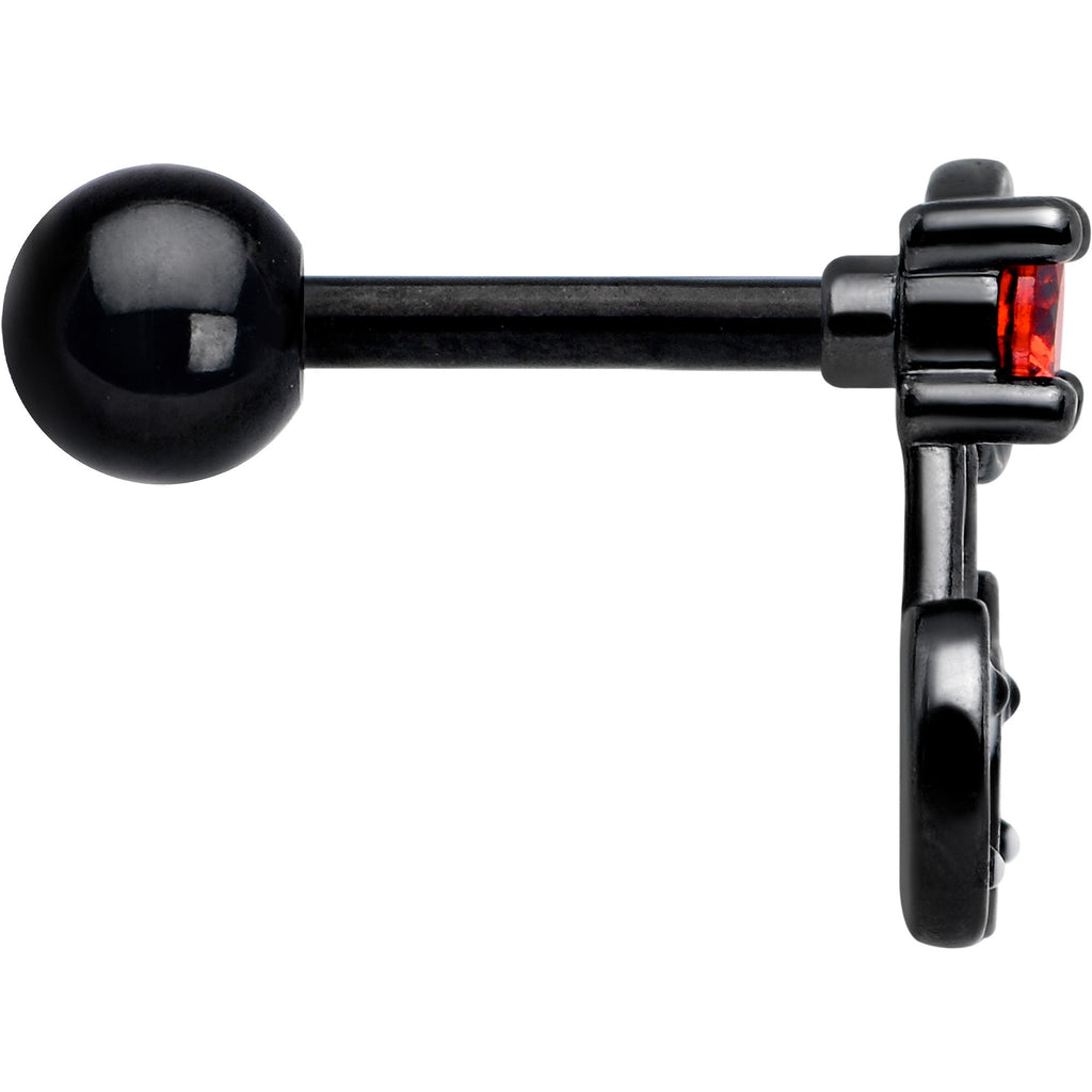 BodyCandy 16G 1/4 Red CZ Gem Black Yin Yang Cherry Cartilage Tragus Earring — side view
