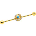 BodyCandy 14G Blue CZ Gem Gold Tone Flower Ring Industrial Barbell 38mm — main product shot